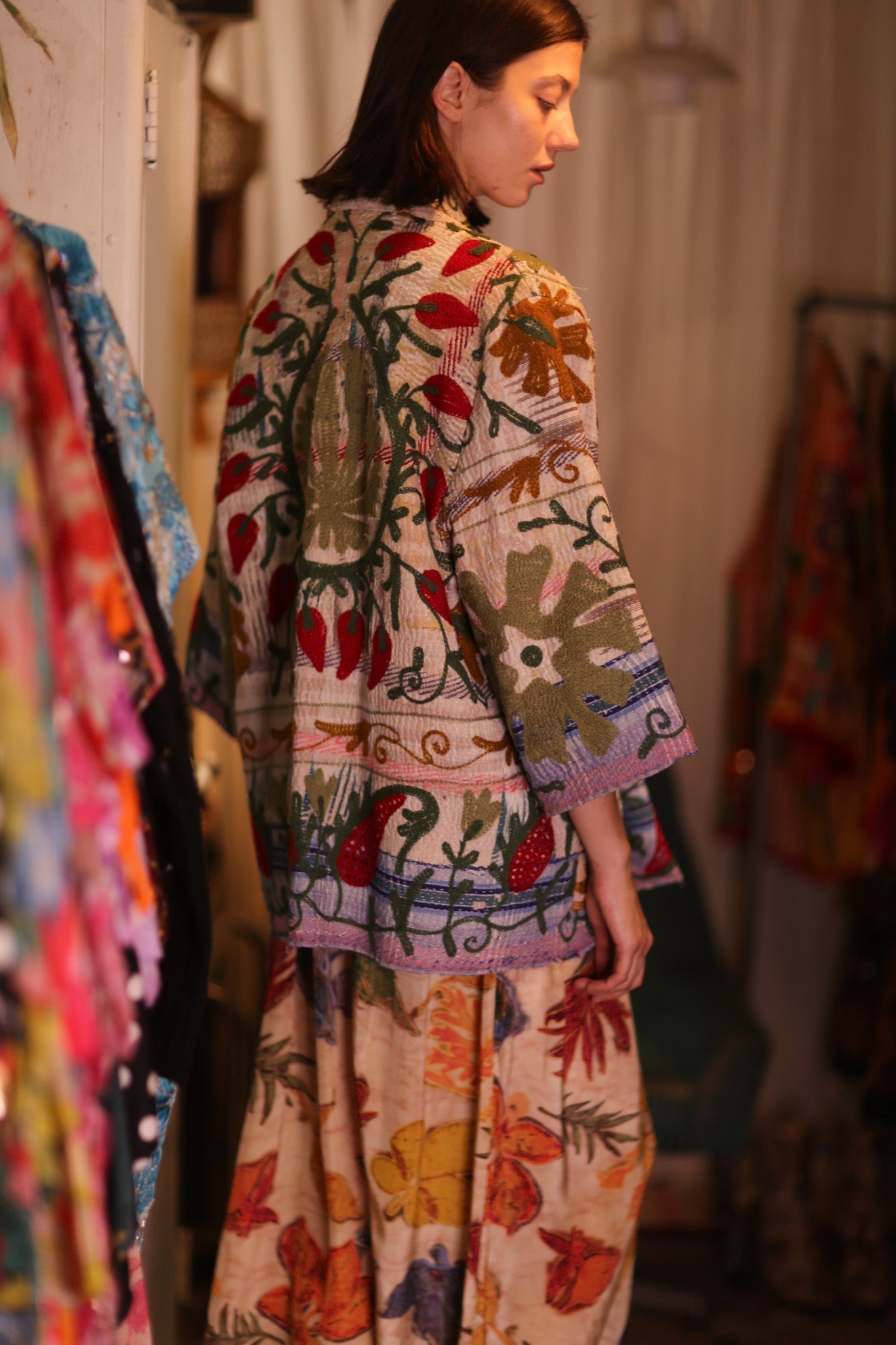 EMBROIDERED KANTHA KIMONO MONTY STRAWBERRY - MOMO STUDIO BERLIN - Berlin Concept Store - sustainable & ethical fashion