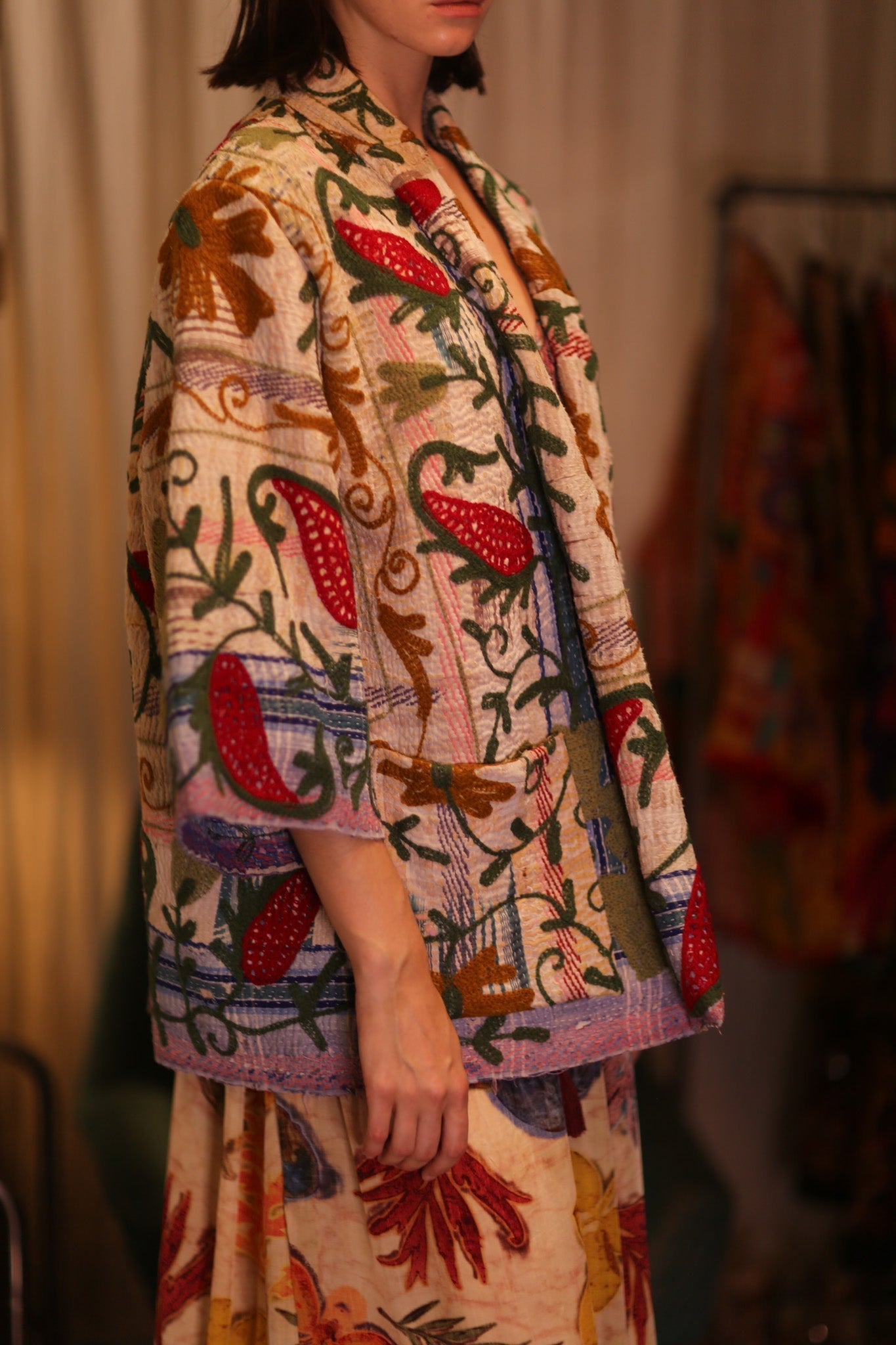 EMBROIDERED KANTHA KIMONO MONTY STRAWBERRY - MOMO STUDIO BERLIN - Berlin Concept Store - sustainable & ethical fashion