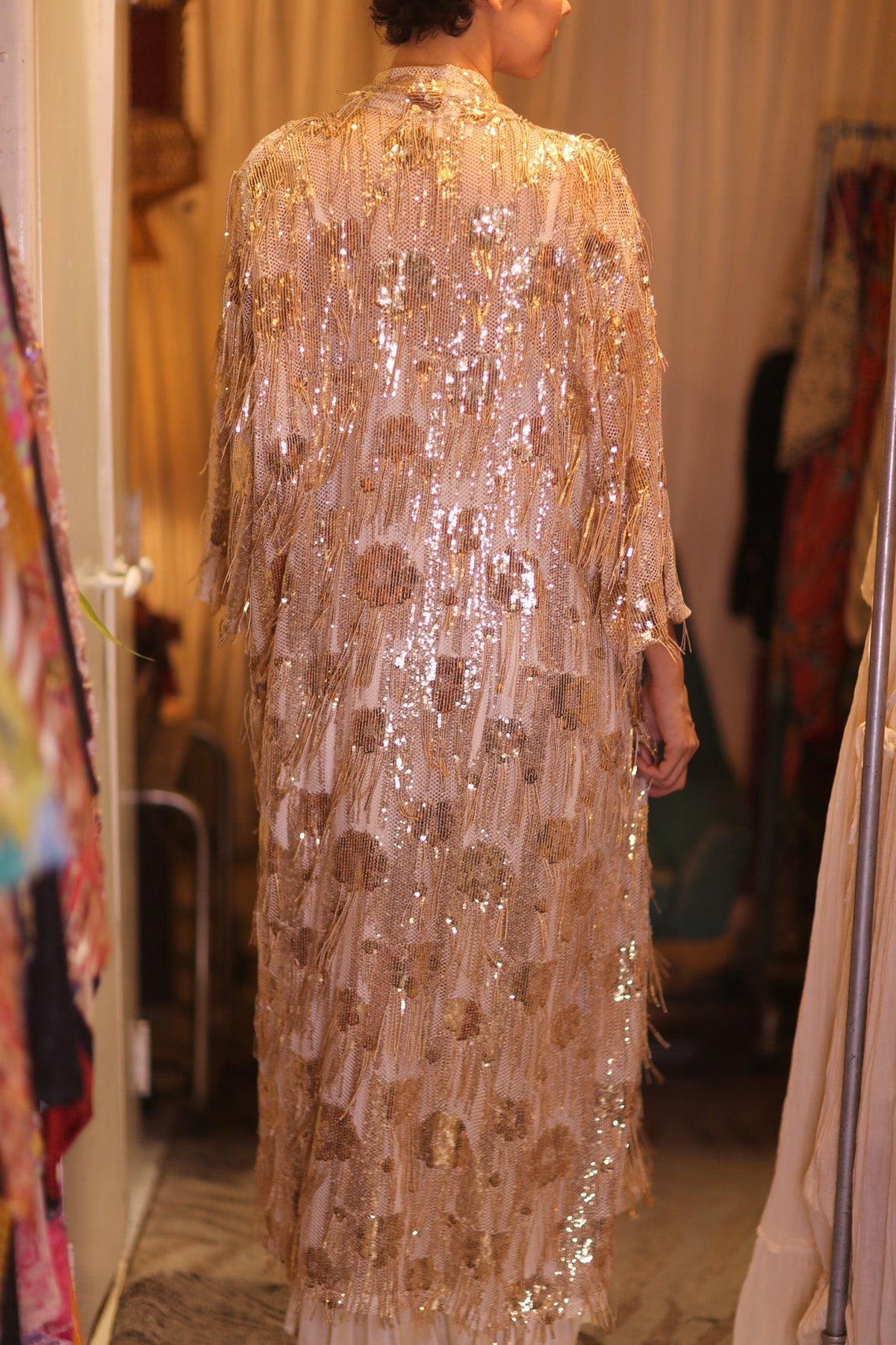 EMBROIDERED LONG FRINGE KIMONO GOLDEN - MOMO STUDIO BERLIN - Berlin Concept Store - sustainable & ethical fashion