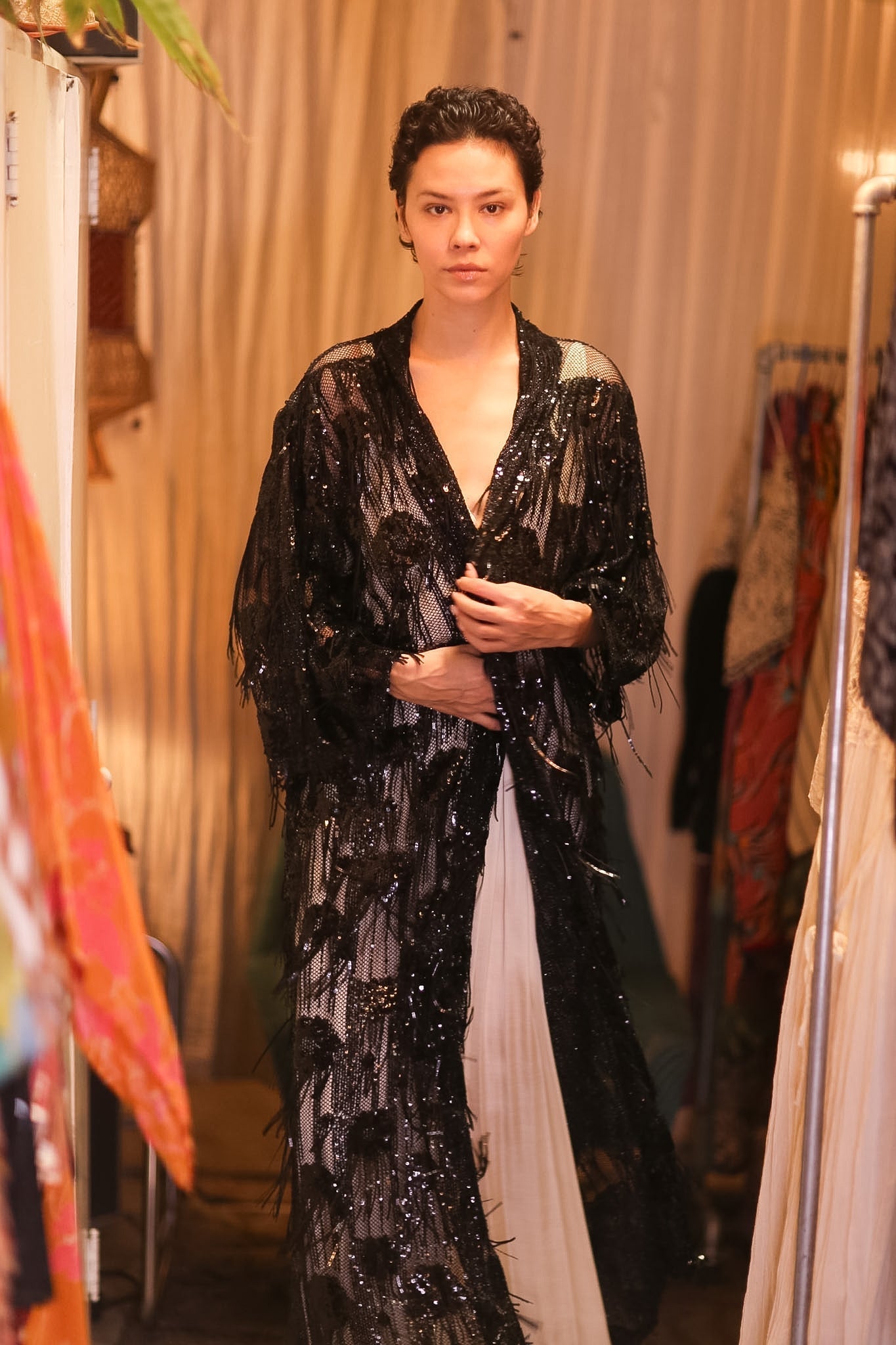 EMBROIDERED LONG FRINGE KIMONO MAHYUYA - sustainably made MOMO NEW YORK sustainable clothing, kimono slow fashion