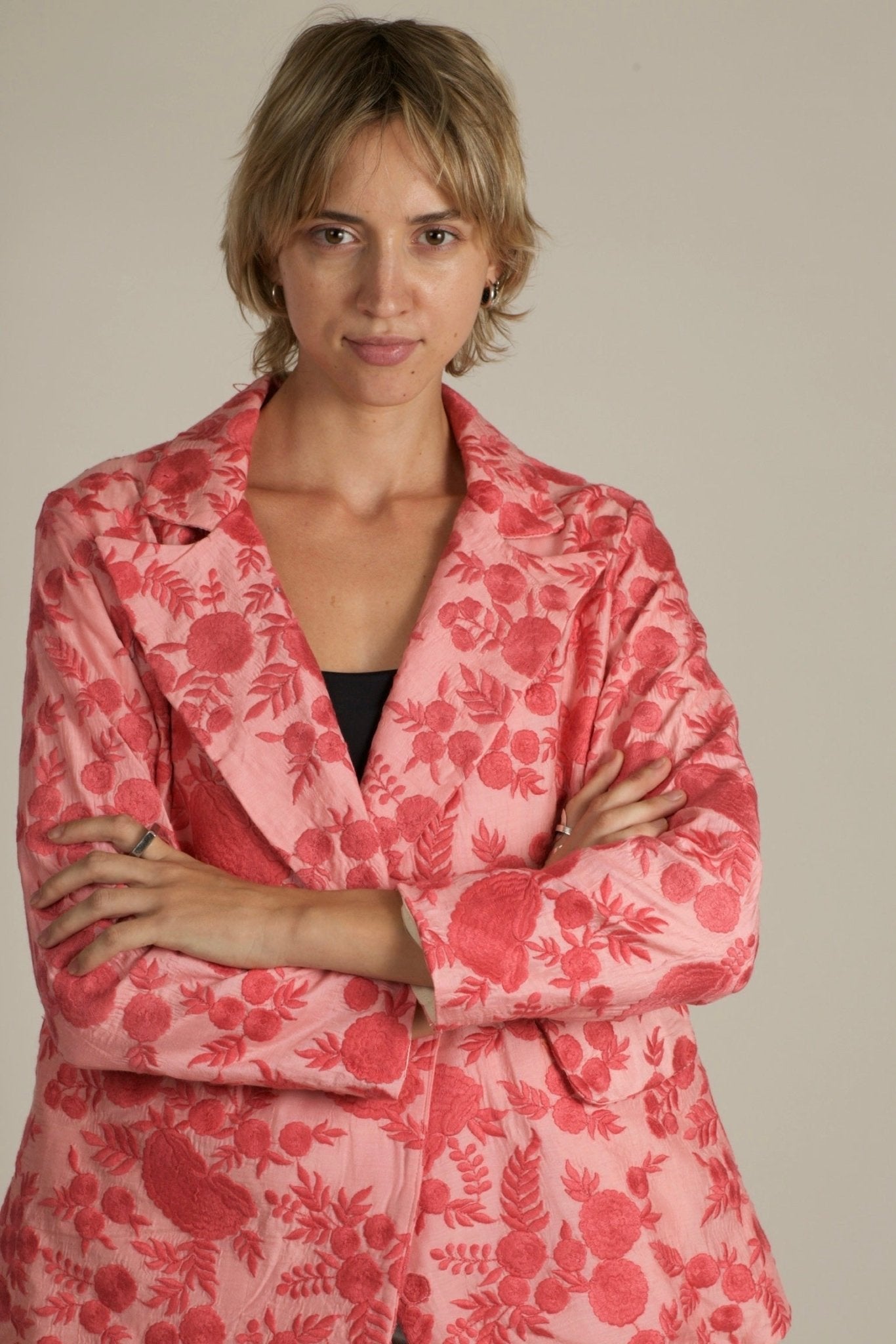 EMBROIDERED PINK FLOWER BLAZER JACKET AGLAIA - MOMO STUDIO BERLIN - Berlin Concept Store - sustainable & ethical fashion