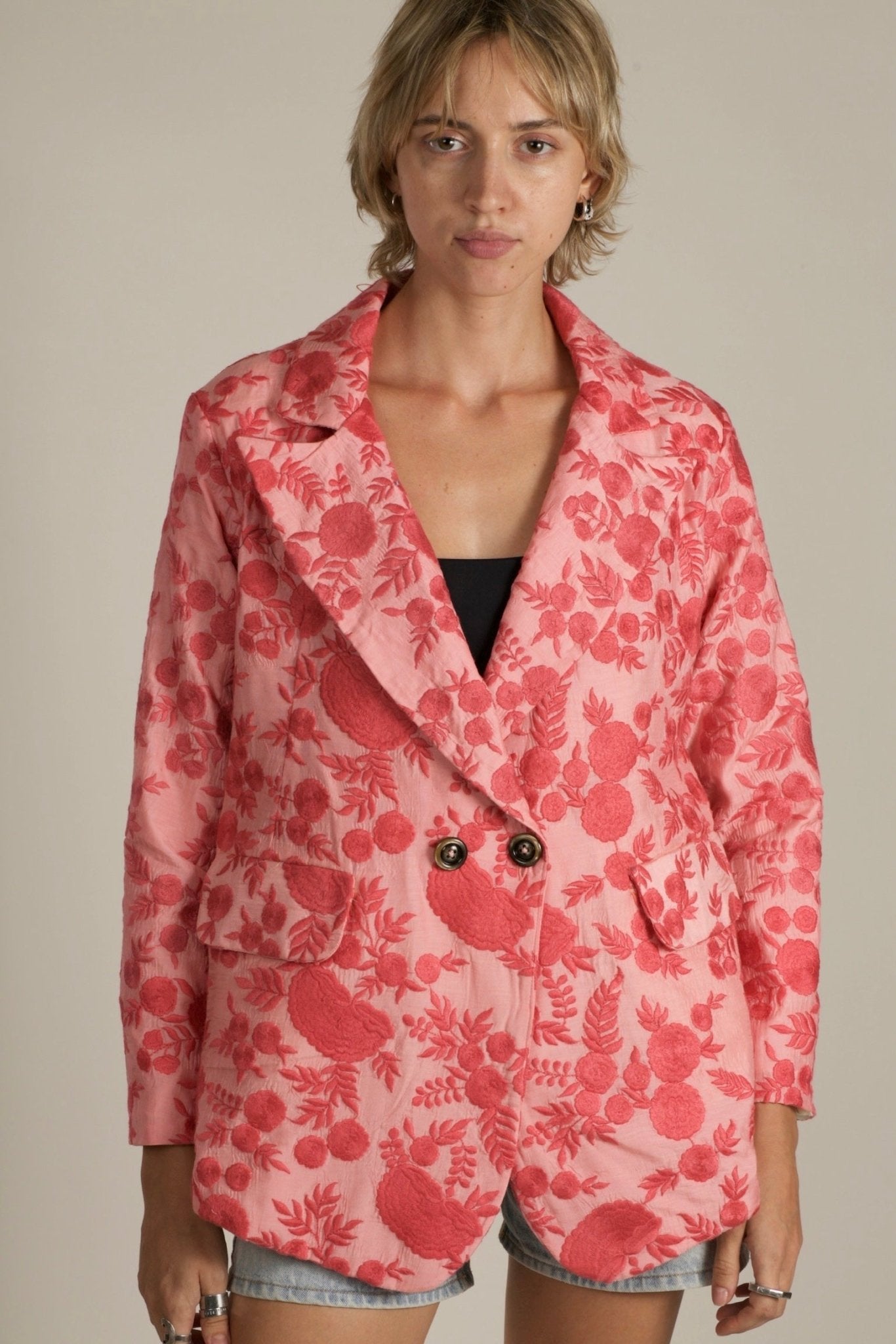 EMBROIDERED PINK FLOWER BLAZER JACKET AGLAIA - MOMO STUDIO BERLIN - Berlin Concept Store - sustainable & ethical fashion