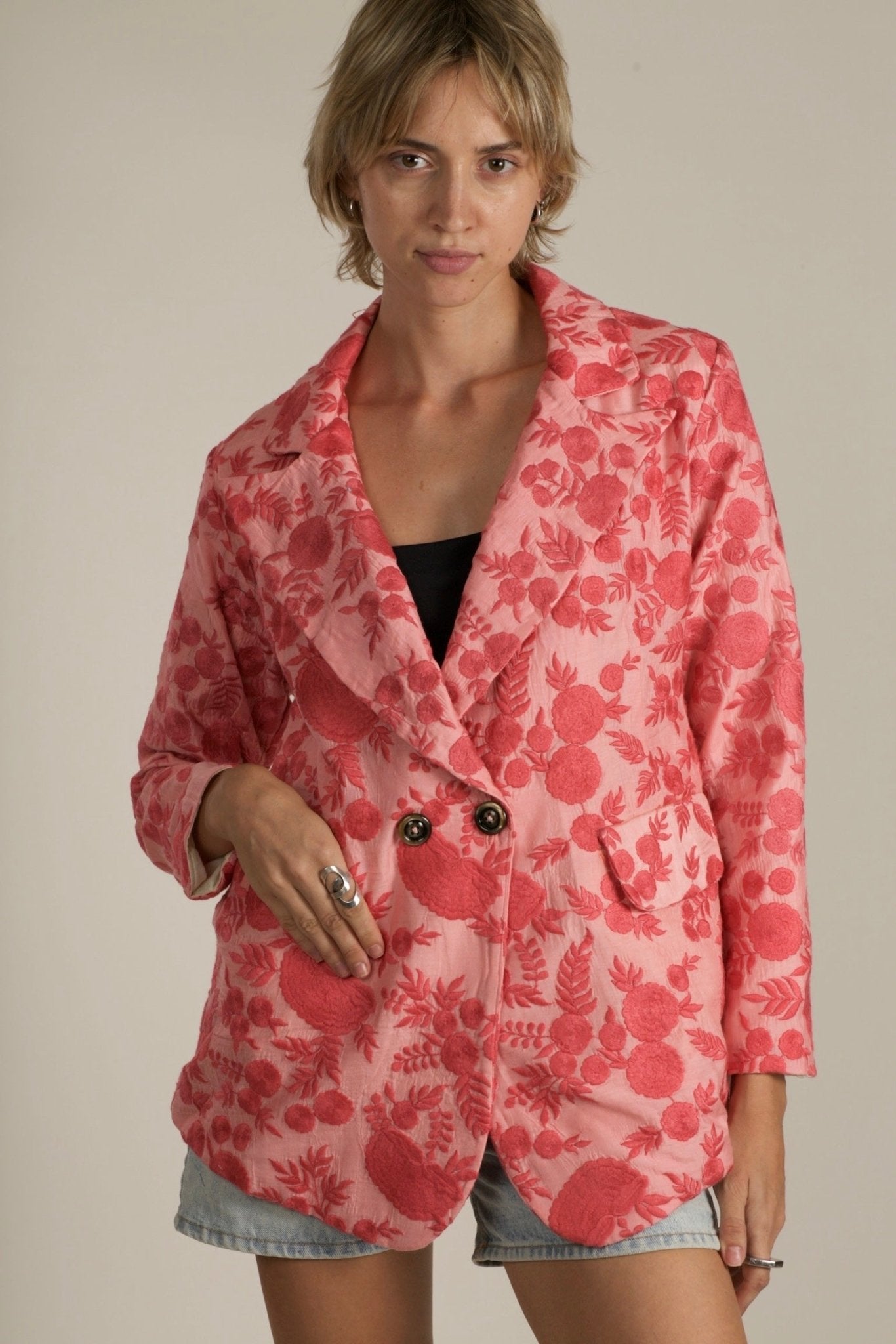 EMBROIDERED PINK FLOWER BLAZER JACKET AGLAIA - MOMO STUDIO BERLIN - Berlin Concept Store - sustainable & ethical fashion