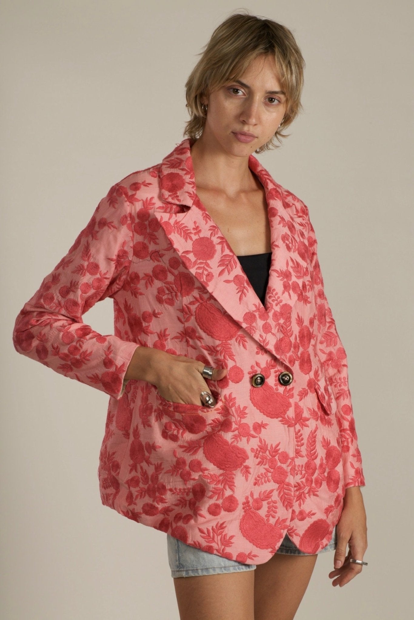 EMBROIDERED PINK FLOWER BLAZER JACKET AGLAIA - MOMO STUDIO BERLIN - Berlin Concept Store - sustainable & ethical fashion