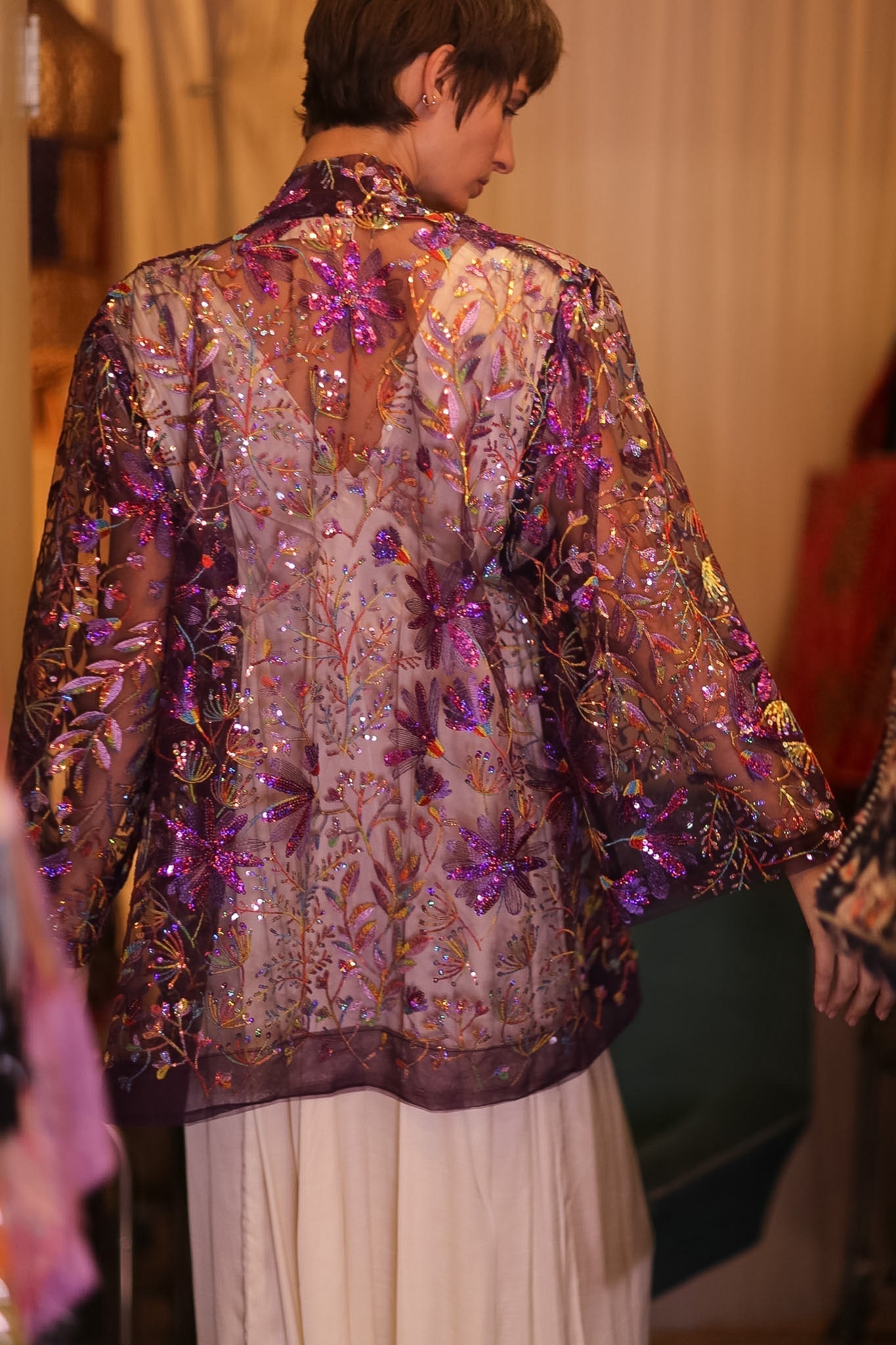 EMBROIDERED SHORT KIMONO PURPLE - MOMO STUDIO BERLIN - Berlin Concept Store - sustainable & ethical fashion
