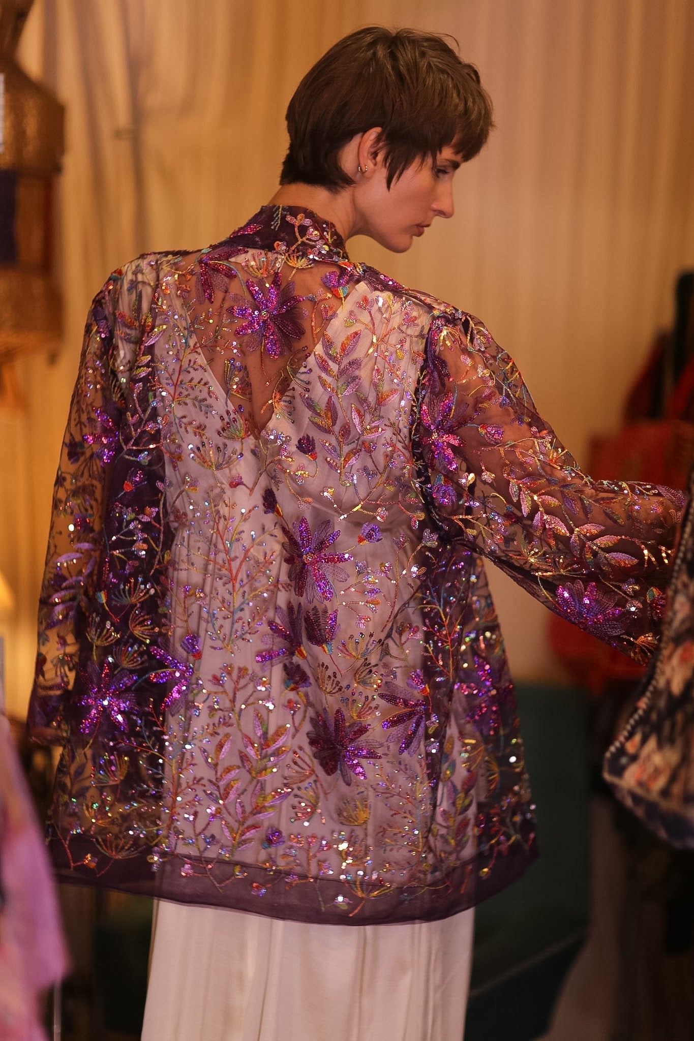 EMBROIDERED SHORT KIMONO PURPLE - MOMO STUDIO BERLIN - Berlin Concept Store - sustainable & ethical fashion