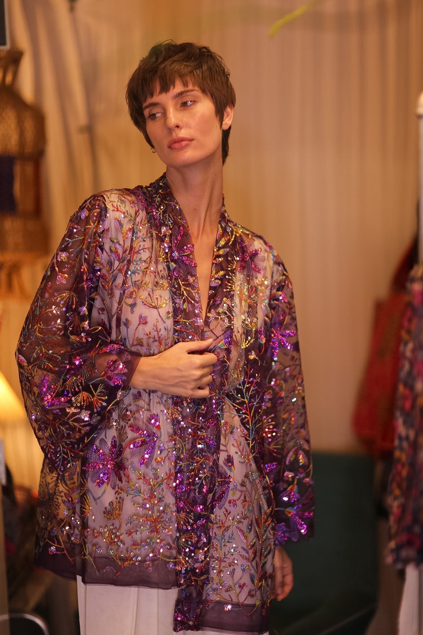 EMBROIDERED SHORT KIMONO PURPLE - MOMO STUDIO BERLIN - Berlin Concept Store - sustainable & ethical fashion