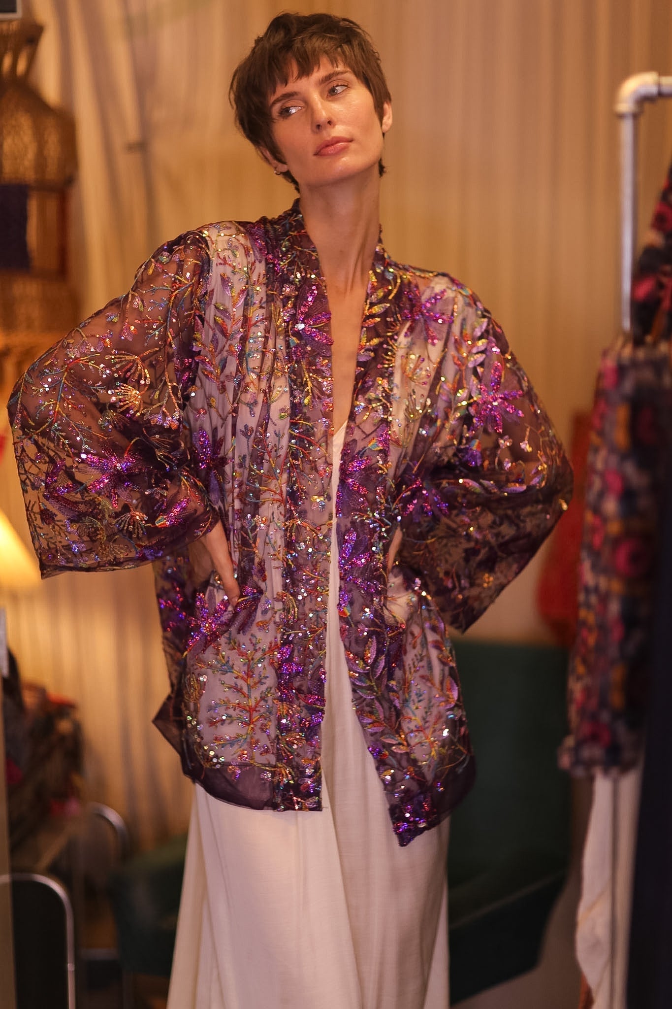 EMBROIDERED SHORT KIMONO PURPLE - MOMO STUDIO BERLIN - Berlin Concept Store - sustainable & ethical fashion