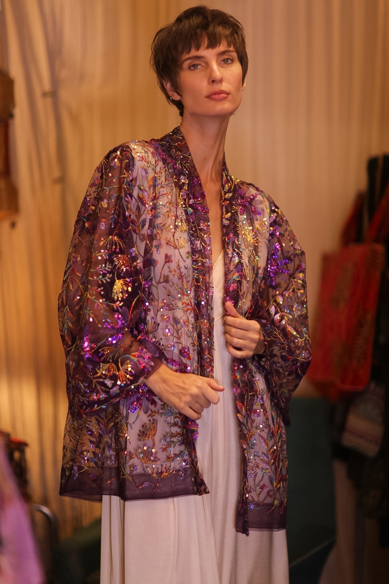 EMBROIDERED SHORT KIMONO PURPLE - MOMO STUDIO BERLIN - Berlin Concept Store - sustainable & ethical fashion