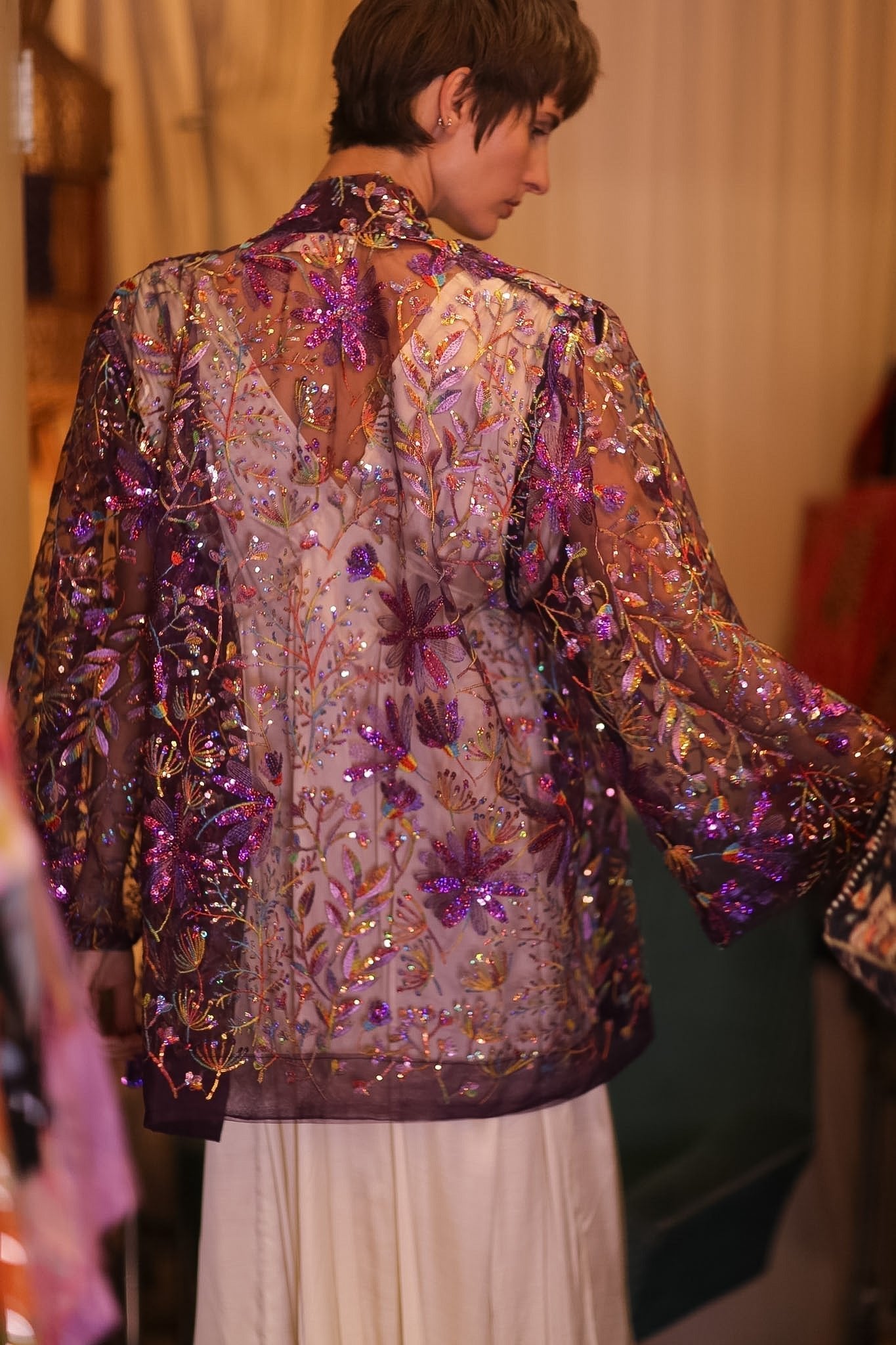 EMBROIDERED SHORT KIMONO PURPLE - MOMO STUDIO BERLIN - Berlin Concept Store - sustainable & ethical fashion
