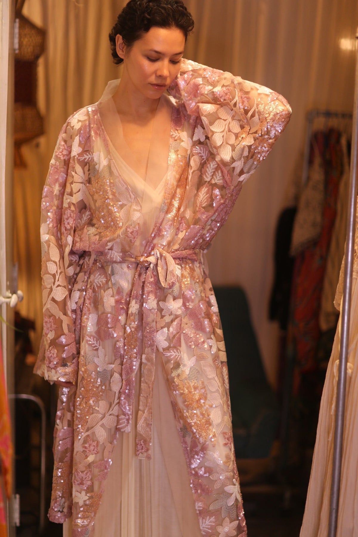 EMBROIDERED SILK LONG KIMONO ATOMI - MOMO STUDIO BERLIN - Berlin Concept Store - sustainable & ethical fashion