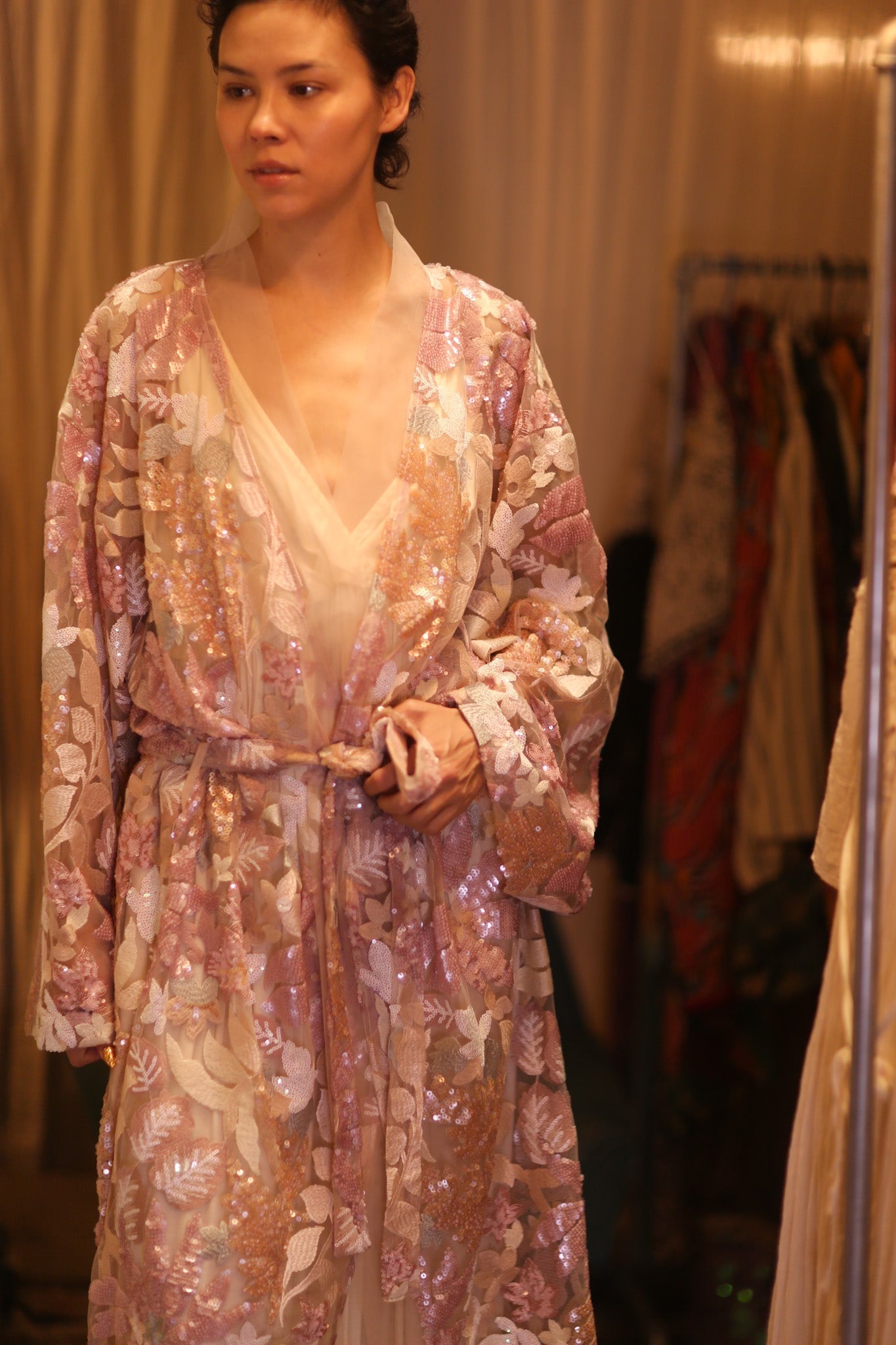 EMBROIDERED SILK LONG KIMONO ATOMI - sustainably made MOMO NEW YORK sustainable clothing, kimono slow fashion