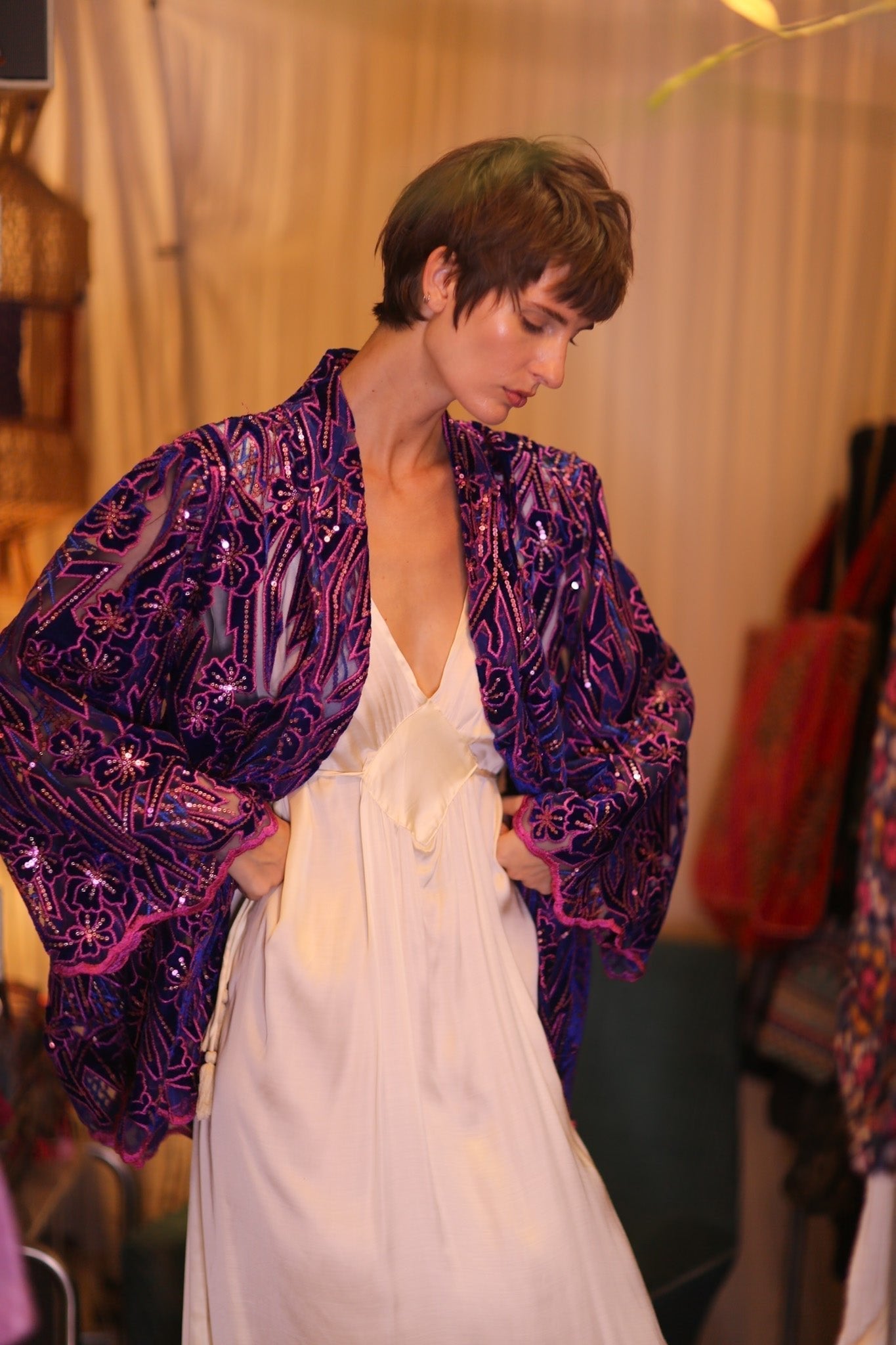 EMBROIDERED SILK SHORT KIMONO ANGEL - MOMO STUDIO BERLIN - Berlin Concept Store - sustainable & ethical fashion