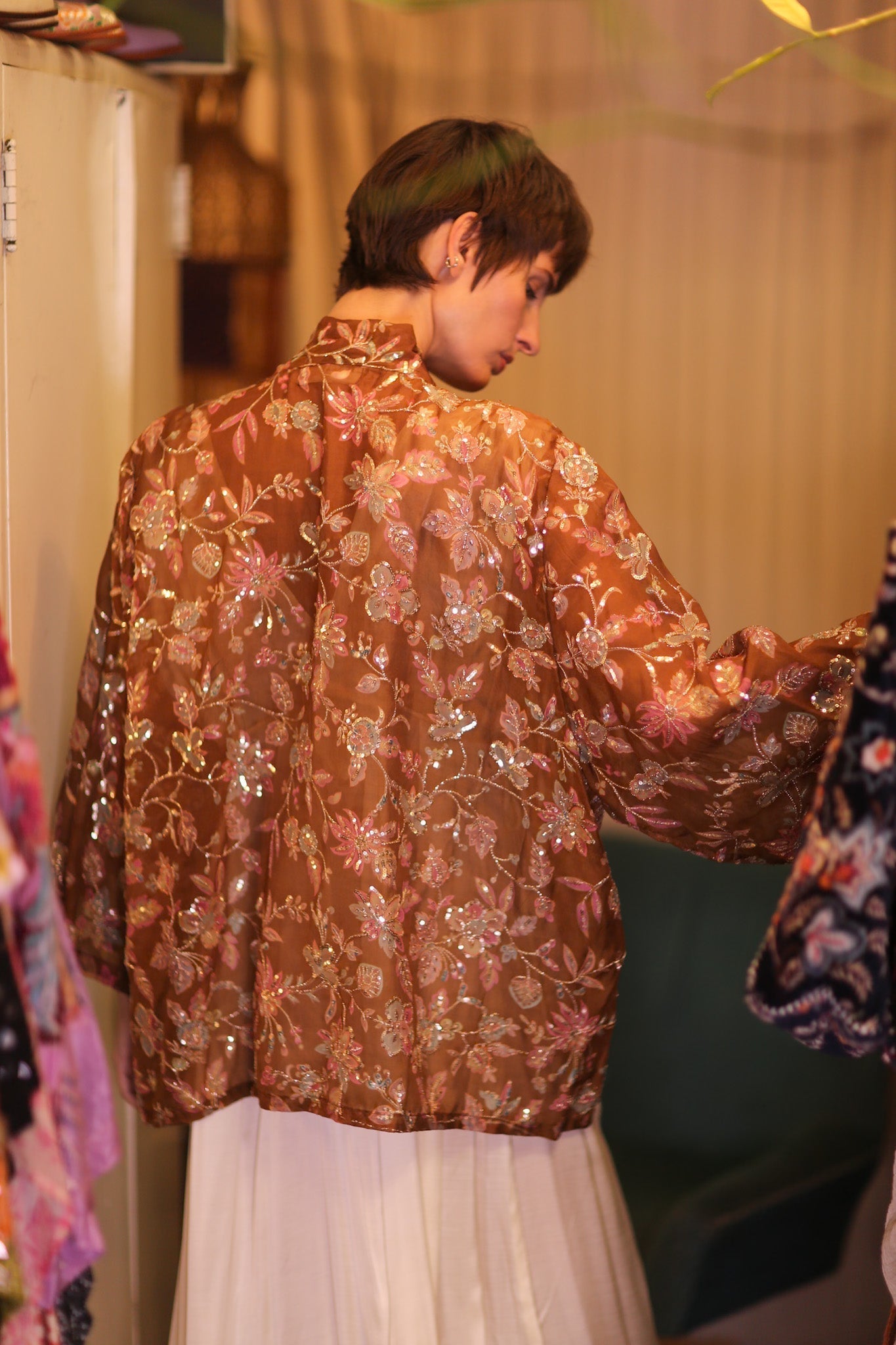 EMBROIDERED SILK SHORT KIMONO SIENNA - MOMO STUDIO BERLIN - Berlin Concept Store - sustainable & ethical fashion