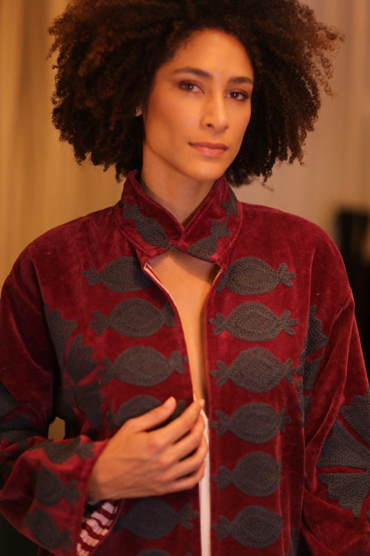EMBROIDERED VELVET LONG COAT MISCHAK NFAI - MOMO STUDIO BERLIN - Berlin Concept Store - sustainable & ethical fashion