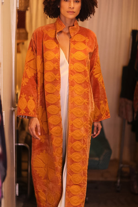 EMBROIDERED VELVET LONG COAT MISCHAL PDIN - MOMO STUDIO BERLIN - Berlin Concept Store - sustainable & ethical fashion