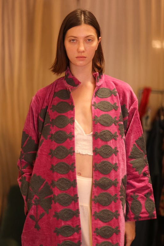 EMBROIDERED VELVET LONG COAT MISCHKA PEONY - MOMO STUDIO BERLIN - Berlin Concept Store - sustainable & ethical fashion