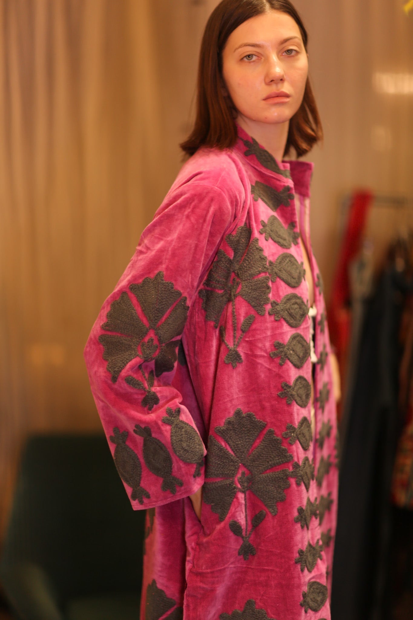 EMBROIDERED VELVET LONG COAT MISCHKA PEONY - MOMO STUDIO BERLIN - Berlin Concept Store - sustainable & ethical fashion