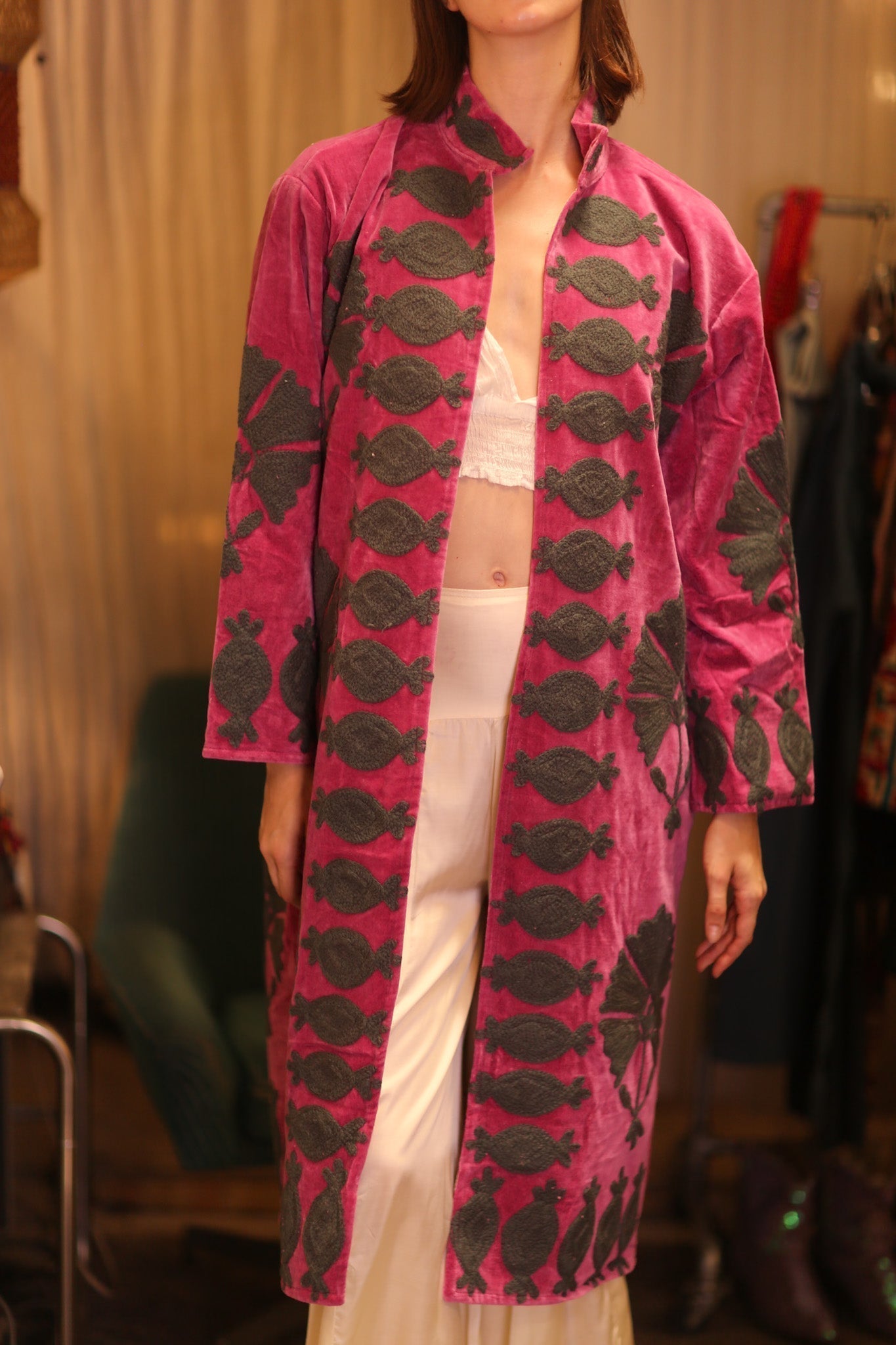 EMBROIDERED VELVET LONG COAT MISCHKA PEONY - MOMO STUDIO BERLIN - Berlin Concept Store - sustainable & ethical fashion