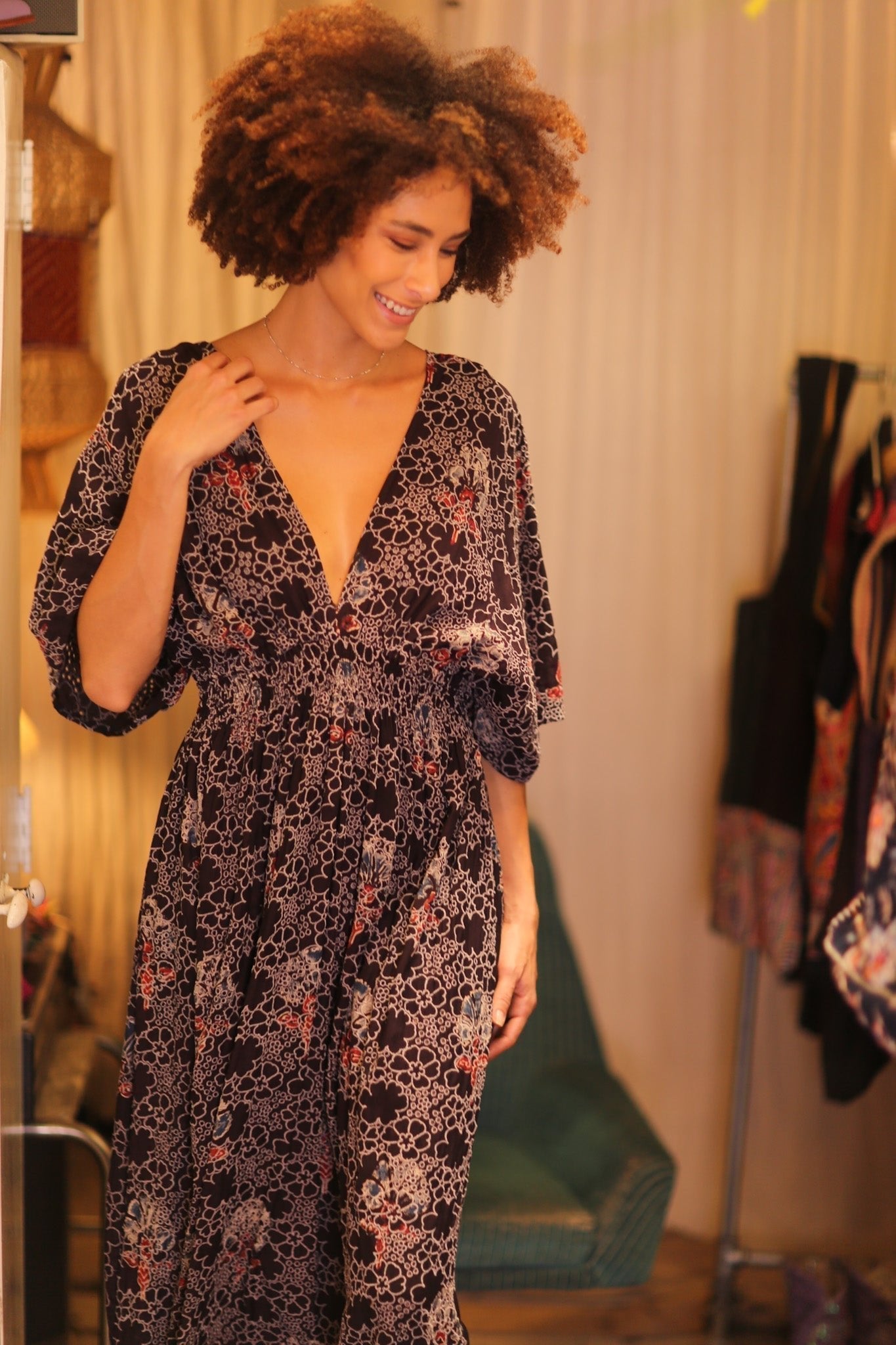 EYELET EMBROIDERED FABRIC ZURI DRESS HYDRANGEAS - MOMO STUDIO BERLIN - Berlin Concept Store - sustainable & ethical fashion