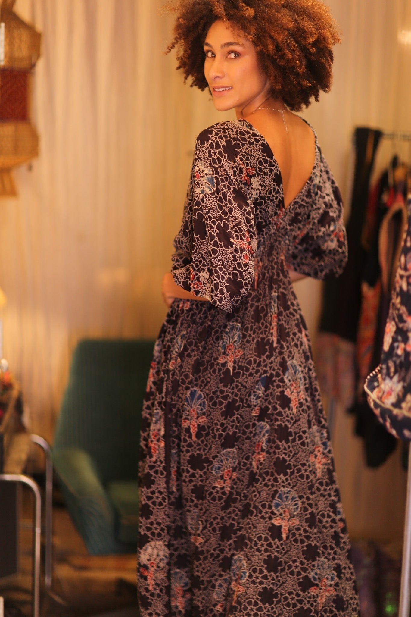 EYELET EMBROIDERED FABRIC ZURI DRESS HYDRANGEAS - MOMO STUDIO BERLIN - Berlin Concept Store - sustainable & ethical fashion