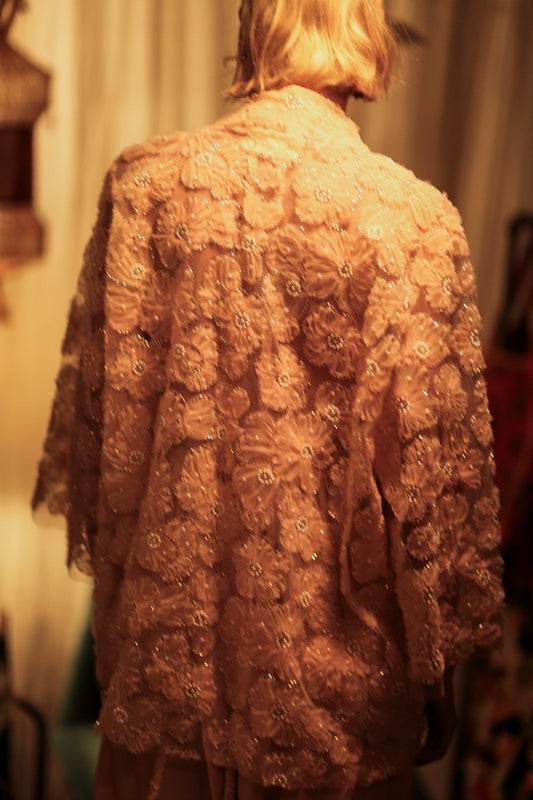 FLO SEQUINED EMBROIDERED SHORT KIMONO PASTEL PINK - MOMO STUDIO BERLIN - Berlin Concept Store - sustainable & ethical fashion