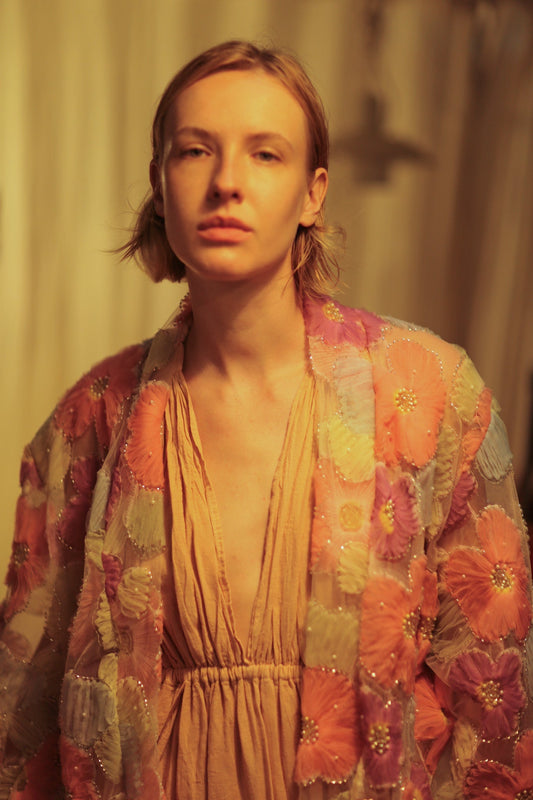 FLO SEQUINED EMBROIDERED SHORT KIMONO PINK - MOMO STUDIO BERLIN - Berlin Concept Store - sustainable & ethical fashion