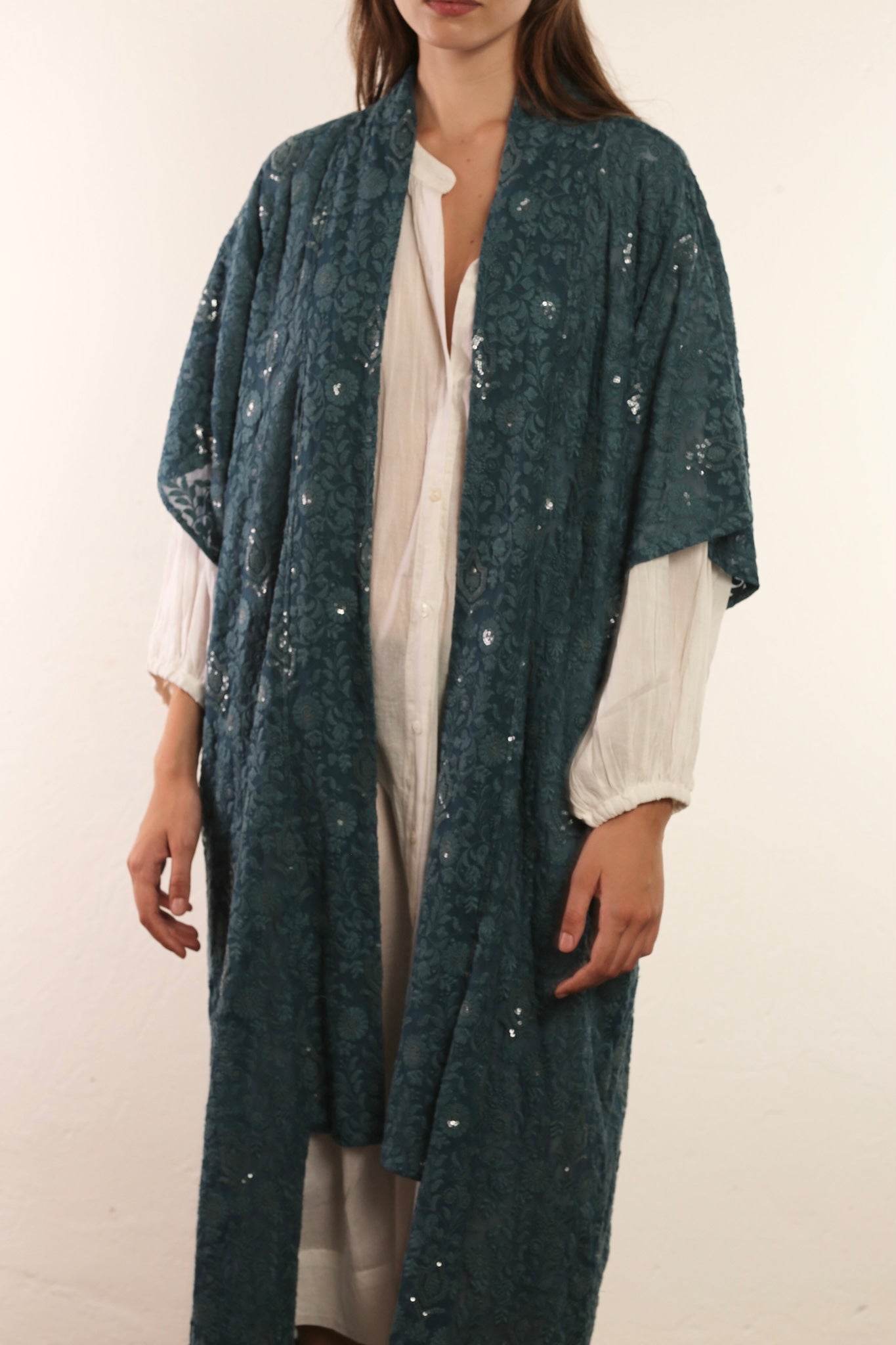 FLOWER EMERALD GREEN SILK KIMONO ISLA - MOMO STUDIO BERLIN - Berlin Concept Store - sustainable & ethical fashion