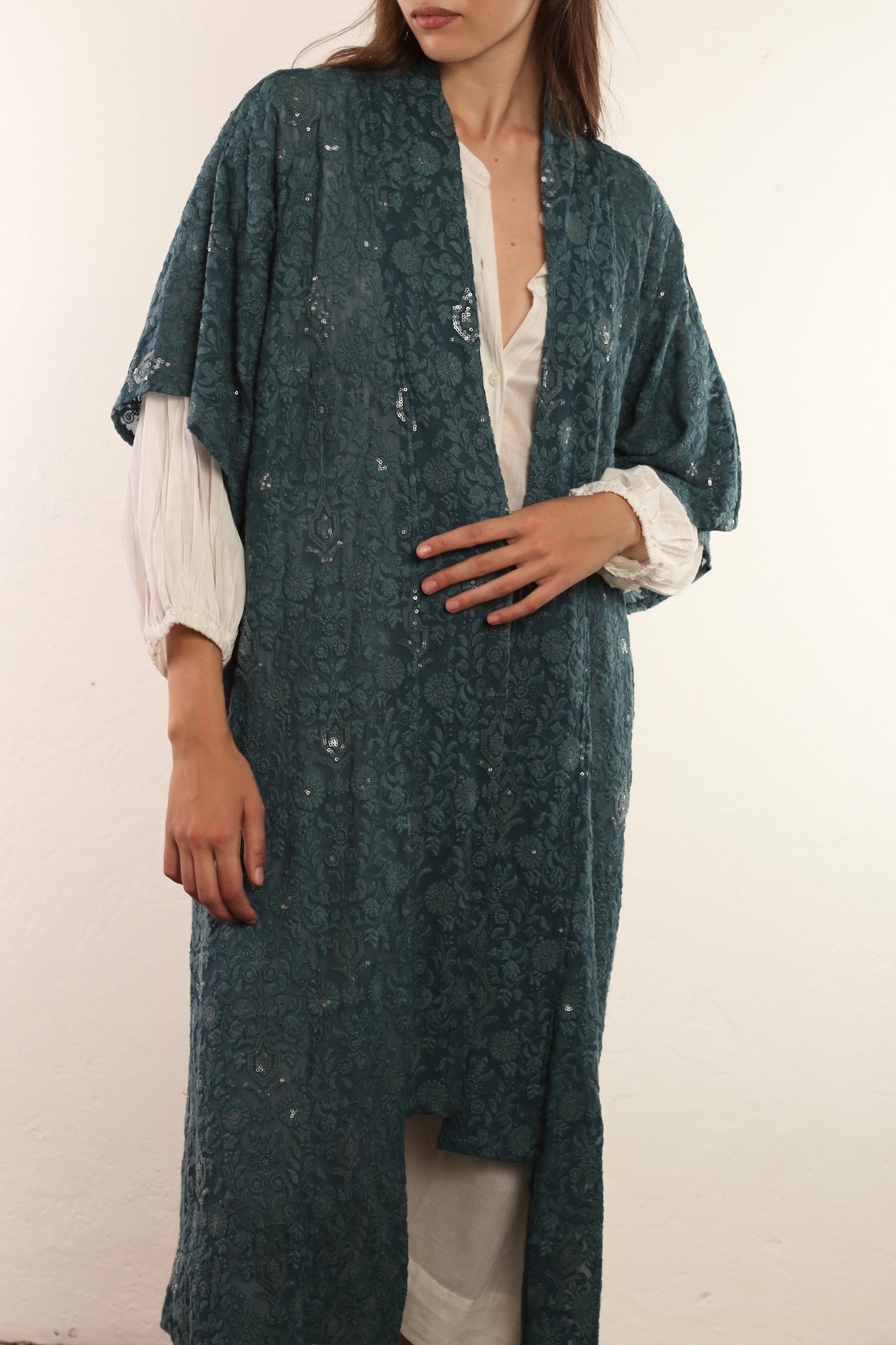 FLOWER EMERALD GREEN SILK KIMONO ISLA - MOMO STUDIO BERLIN - Berlin Concept Store - sustainable & ethical fashion