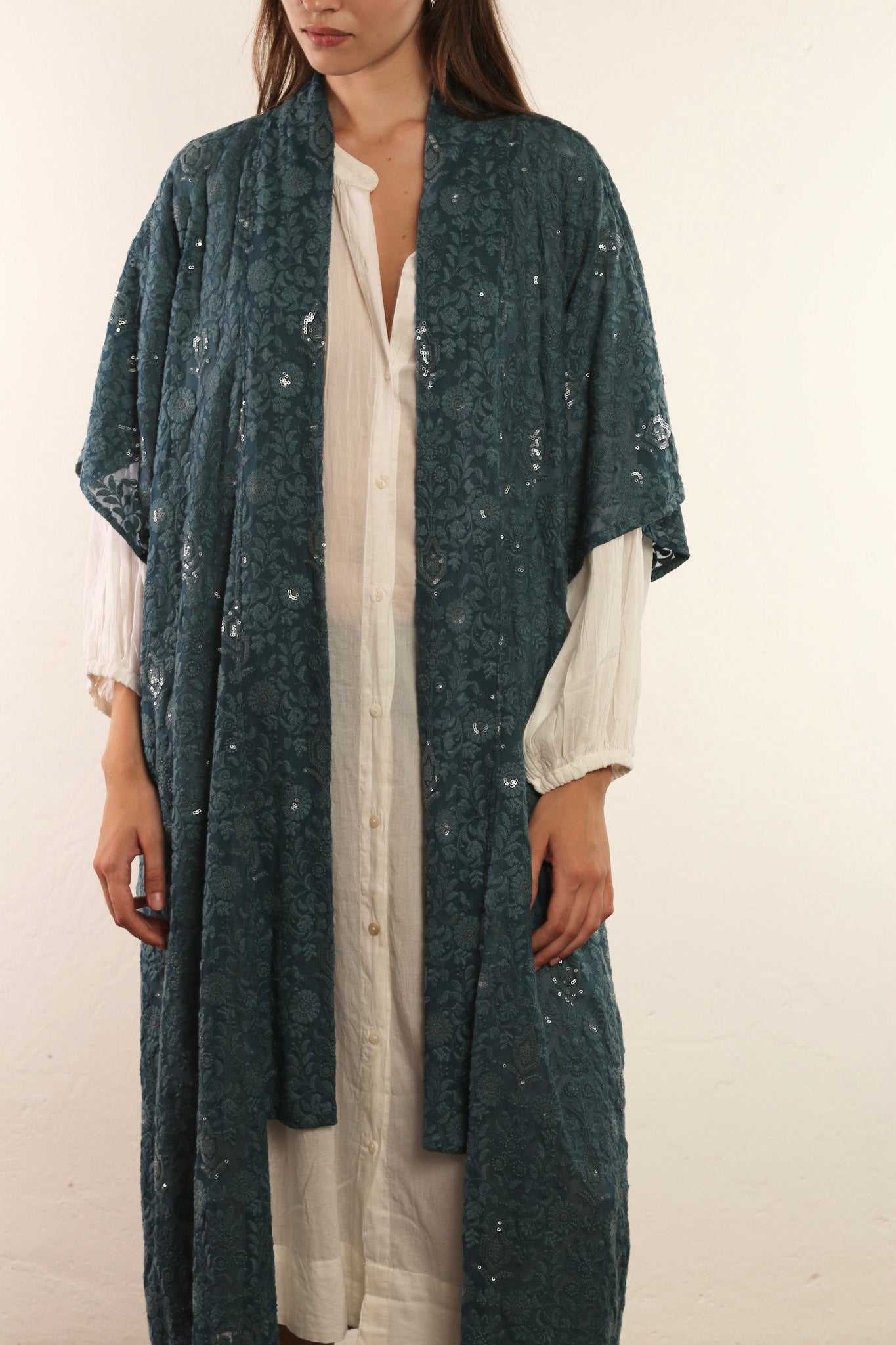 FLOWER EMERALD GREEN SILK KIMONO ISLA - MOMO STUDIO BERLIN - Berlin Concept Store - sustainable & ethical fashion