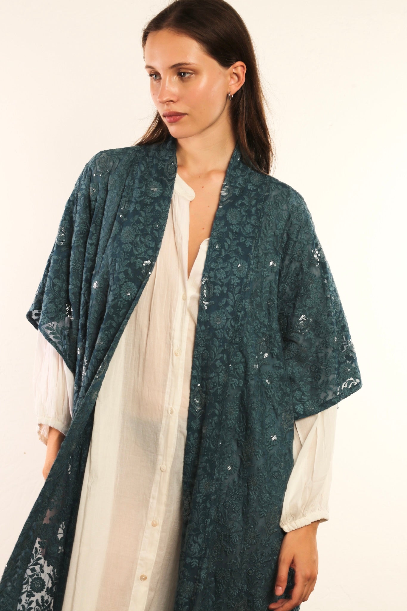 FLOWER EMERALD GREEN SILK KIMONO ISLA - MOMO STUDIO BERLIN - Berlin Concept Store - sustainable & ethical fashion