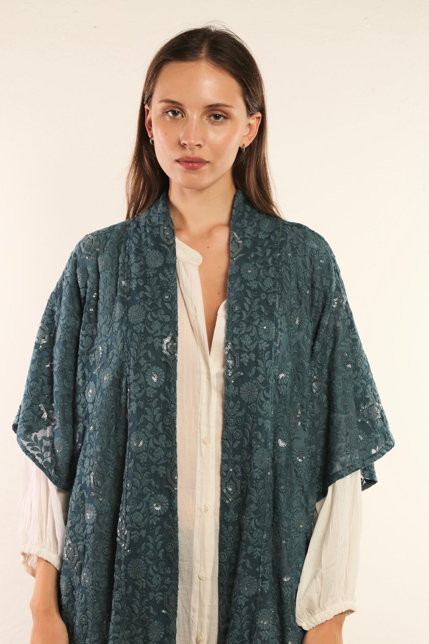 FLOWER EMERALD GREEN SILK KIMONO ISLA - MOMO STUDIO BERLIN - Berlin Concept Store - sustainable & ethical fashion