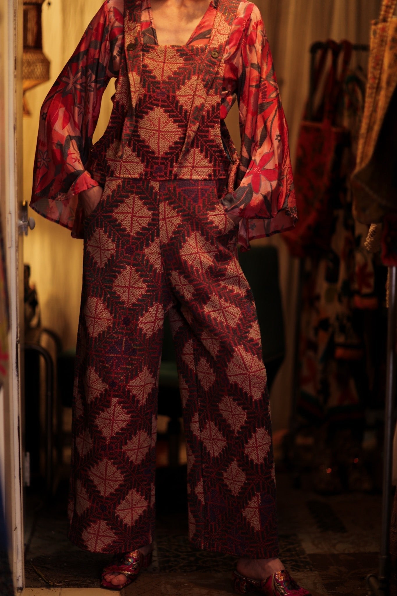 FREYA OVERALLS EMBROIDERED KANTHA GEOMETRIC - MOMO STUDIO BERLIN - Berlin Concept Store - sustainable & ethical fashion