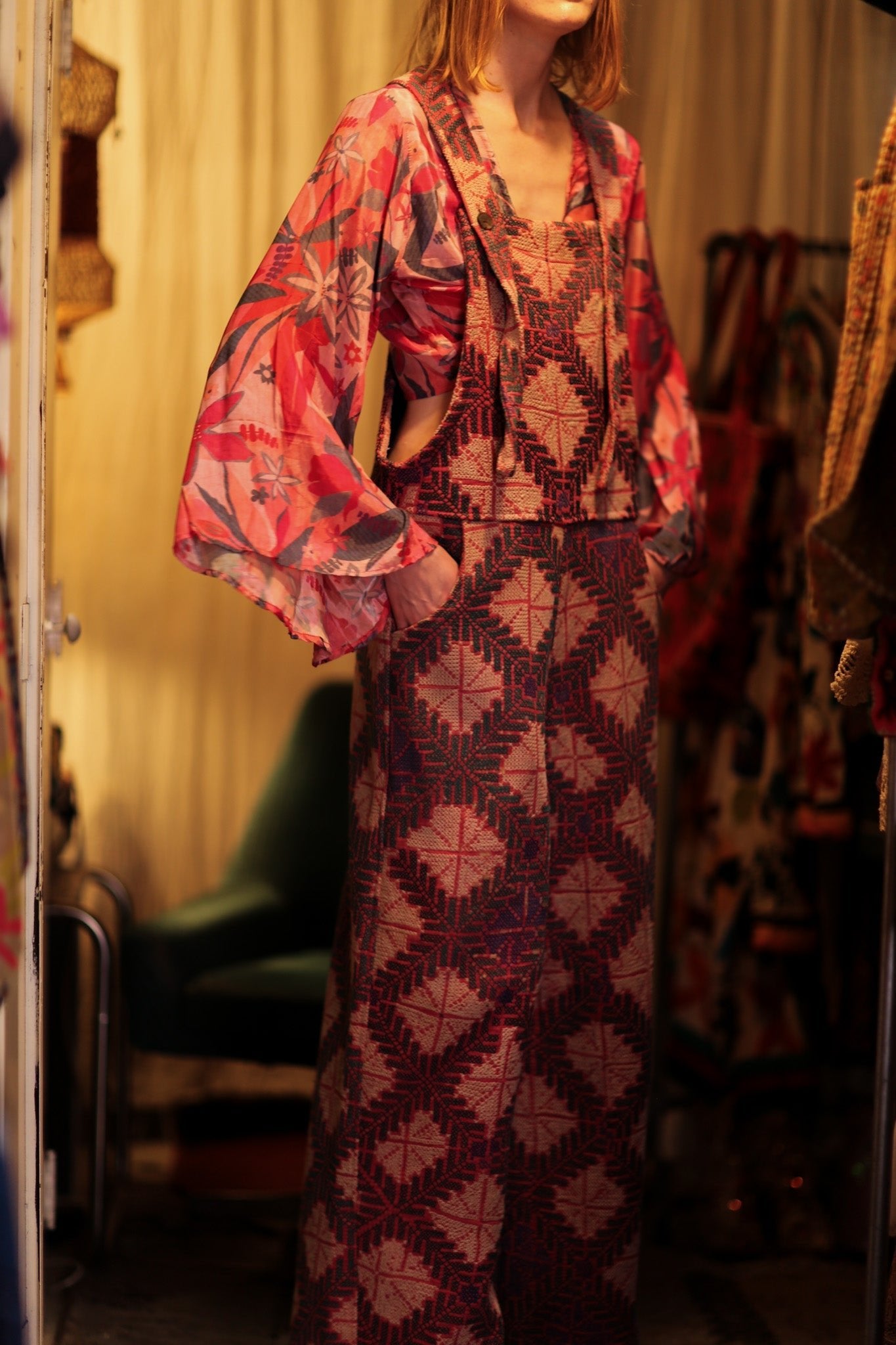 FREYA OVERALLS EMBROIDERED KANTHA GEOMETRIC - MOMO STUDIO BERLIN - Berlin Concept Store - sustainable & ethical fashion