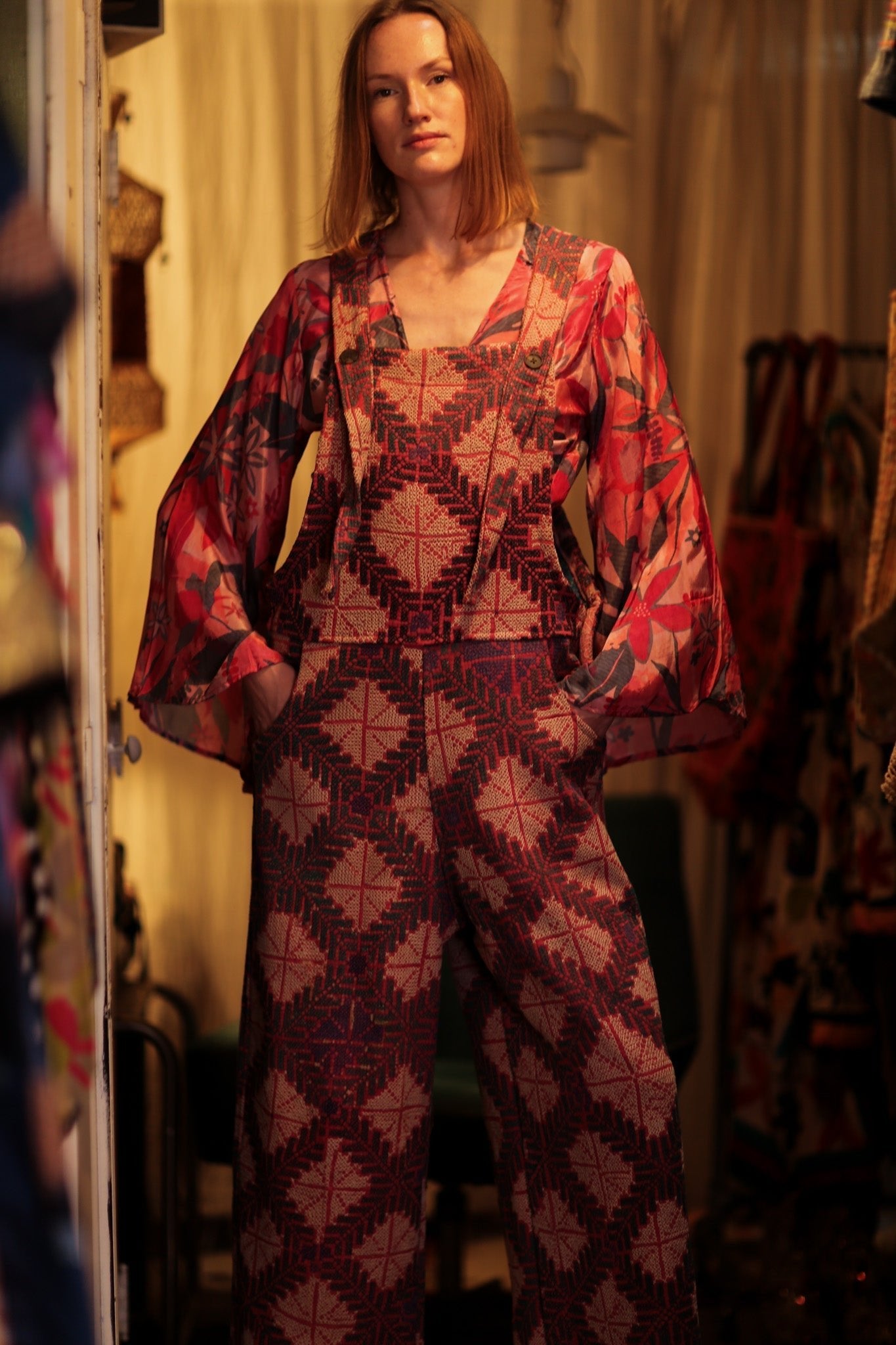 FREYA OVERALLS EMBROIDERED KANTHA GEOMETRIC - MOMO STUDIO BERLIN - Berlin Concept Store - sustainable & ethical fashion
