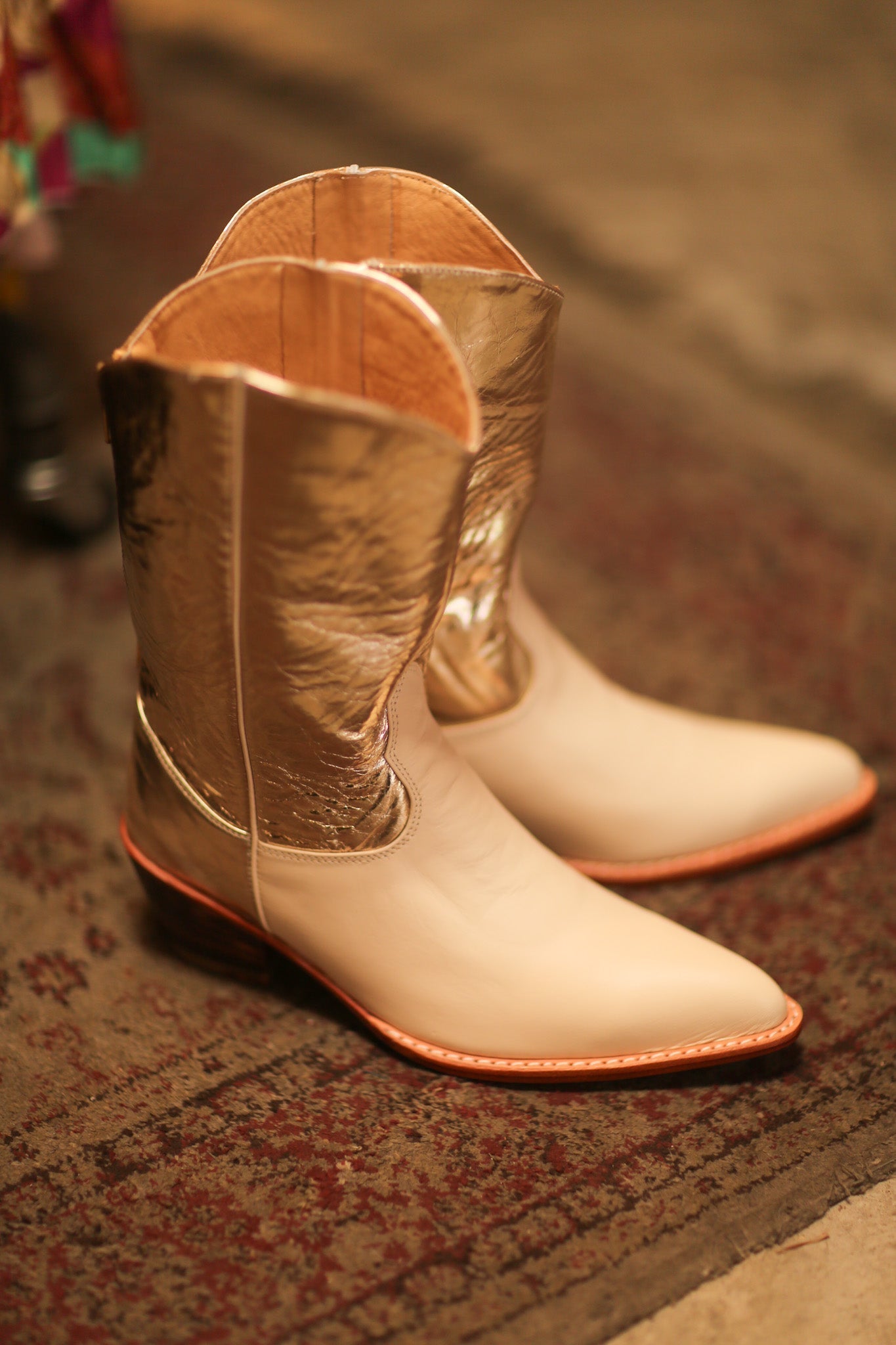 GOLD CREAM WESTERN COWBOY BOOTS WINEA - sustainably made MOMO NEW YORK sustainable clothing, boots slow fashion