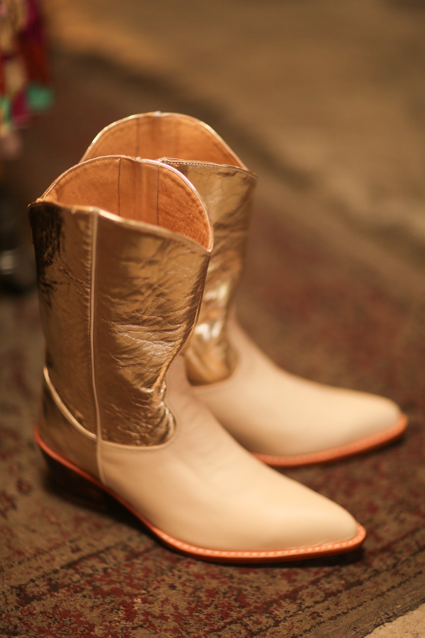 GOLD CREAM WESTERN COWBOY BOOTS WINEA - sustainably made MOMO NEW YORK sustainable clothing, boots slow fashion