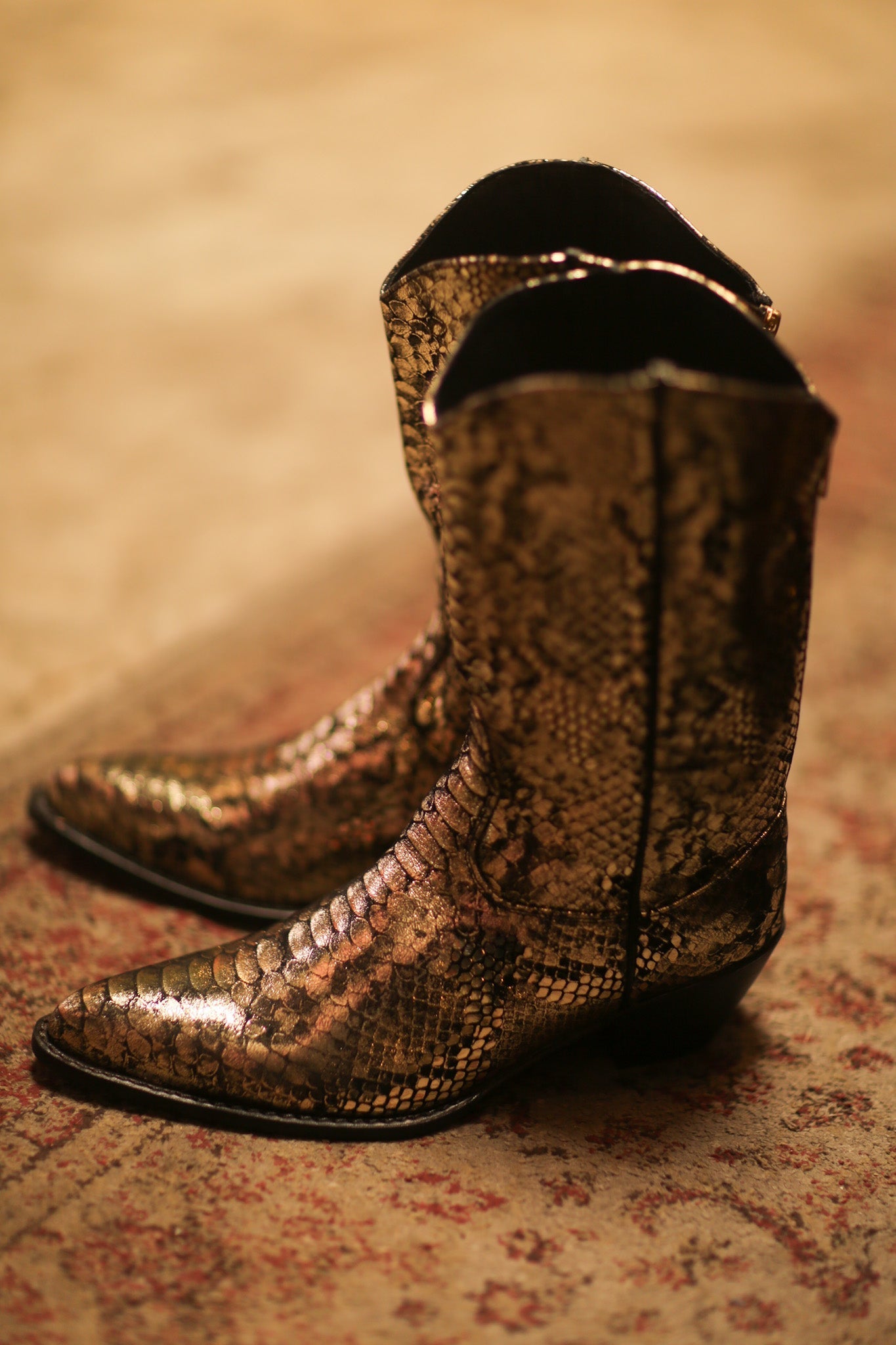 GOLD SNAKE PRINT LEATHER WESTERN COWBOY BOOTS LAROCCO - sustainably made MOMO NEW YORK sustainable clothing, boots slow fashion