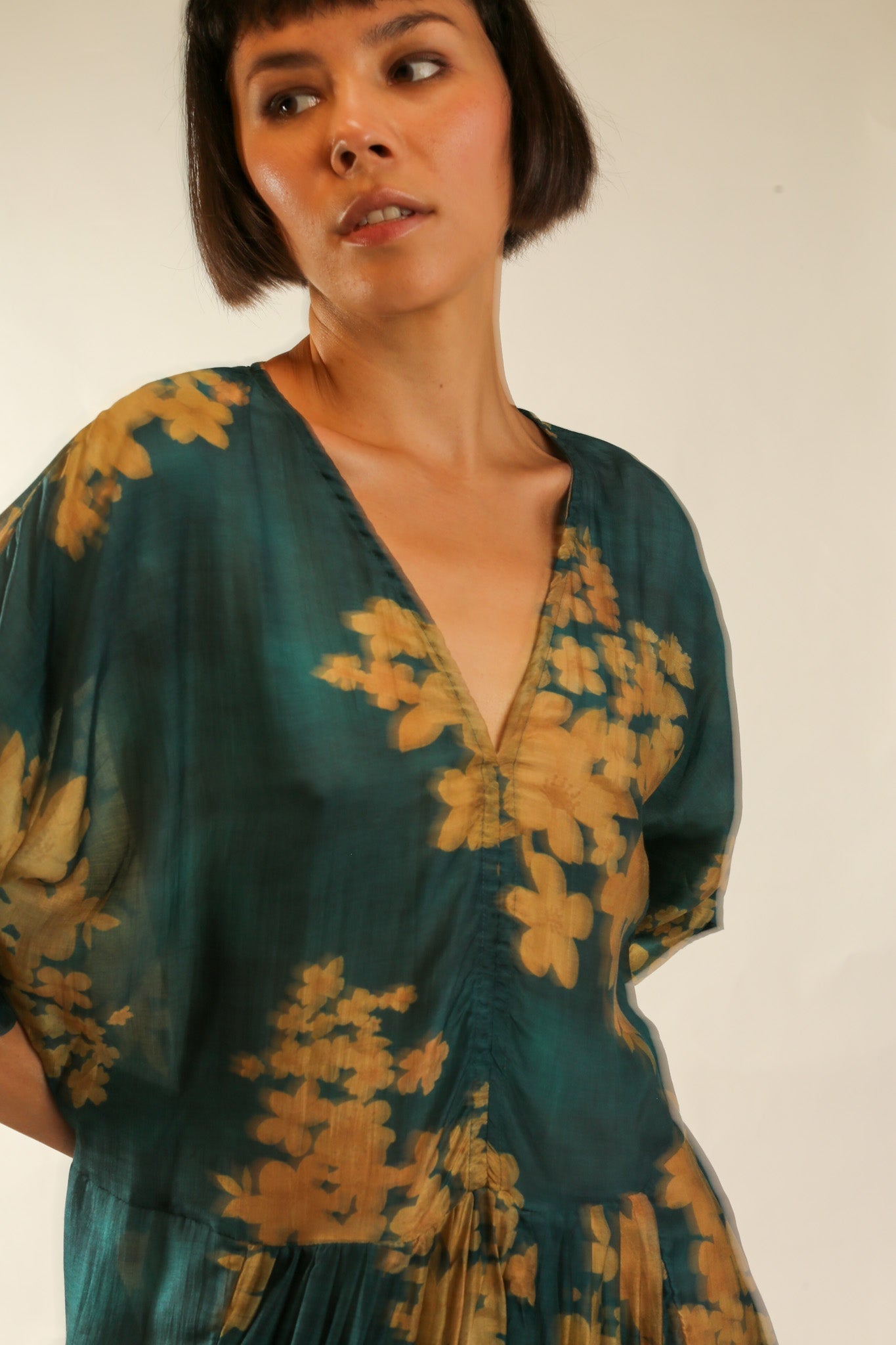 GREEN FLORAL PRINT KAFTAN DRESS GALLERY - MOMO STUDIO BERLIN - Berlin Concept Store - sustainable & ethical fashion