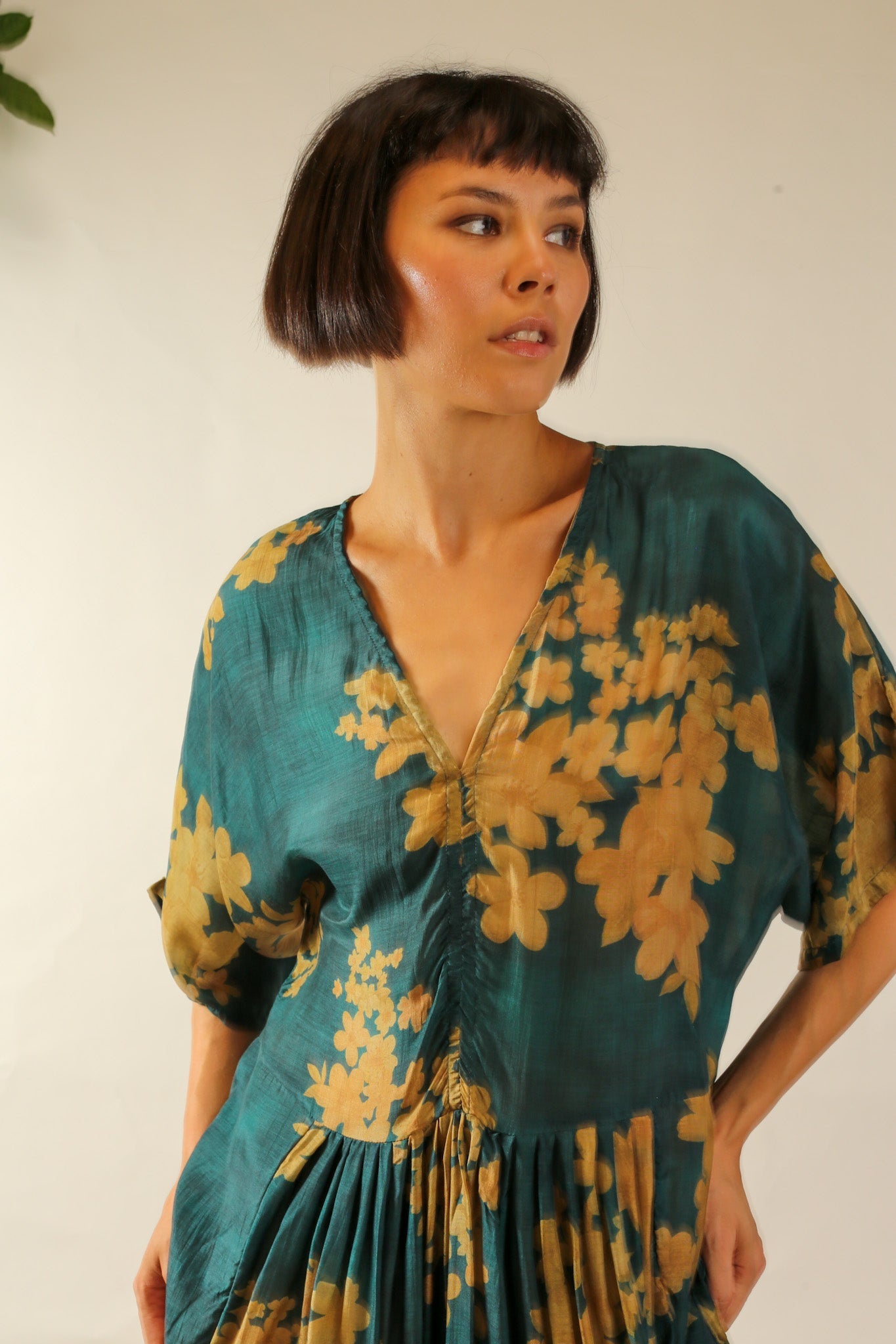 GREEN FLORAL PRINT KAFTAN DRESS GALLERY - MOMO STUDIO BERLIN - Berlin Concept Store - sustainable & ethical fashion