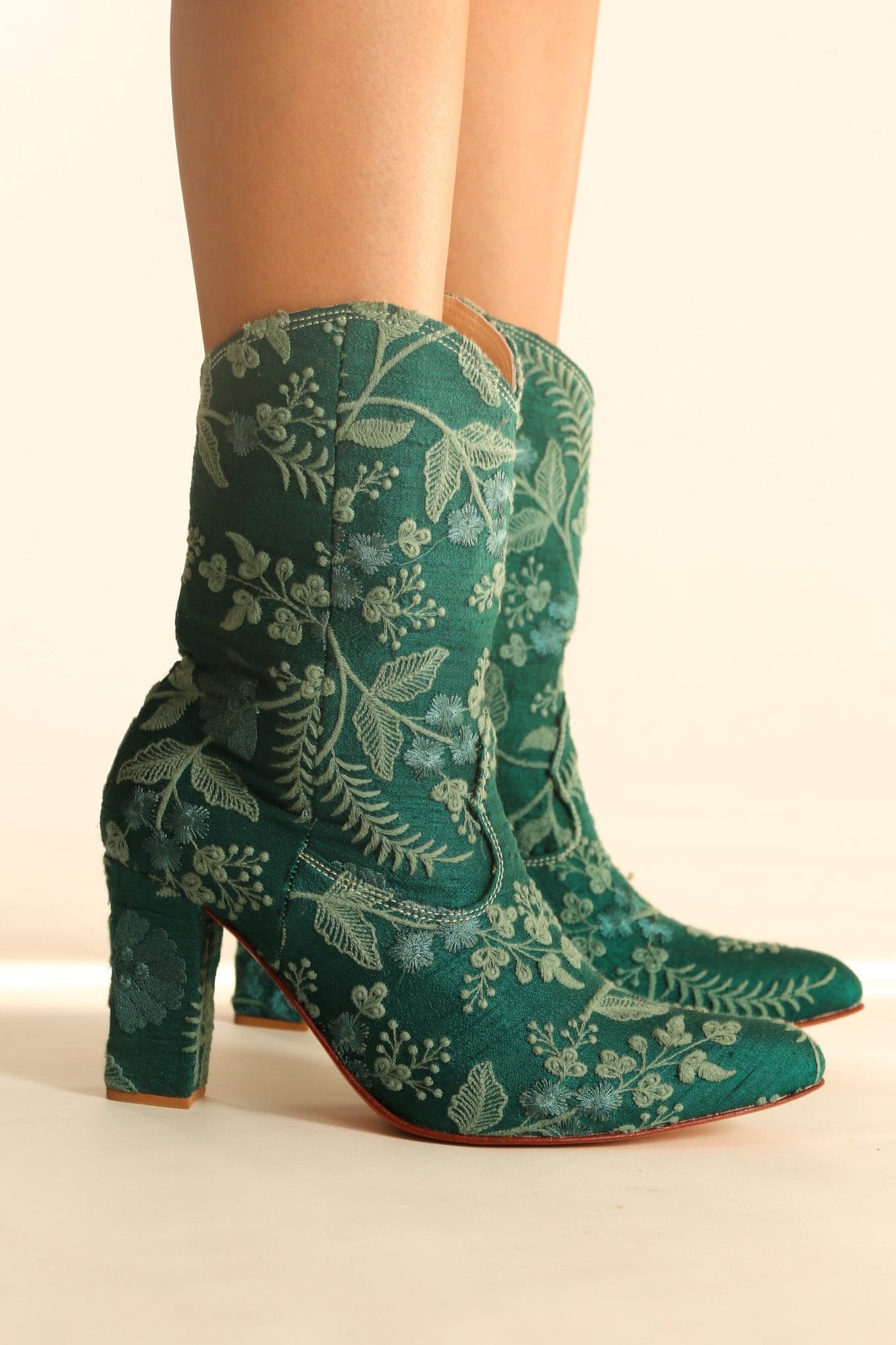 GREEN HIGH HEEL EMBROIDERED BOOTS SOPHIA - MOMO STUDIO BERLIN - Berlin Concept Store - sustainable & ethical fashion