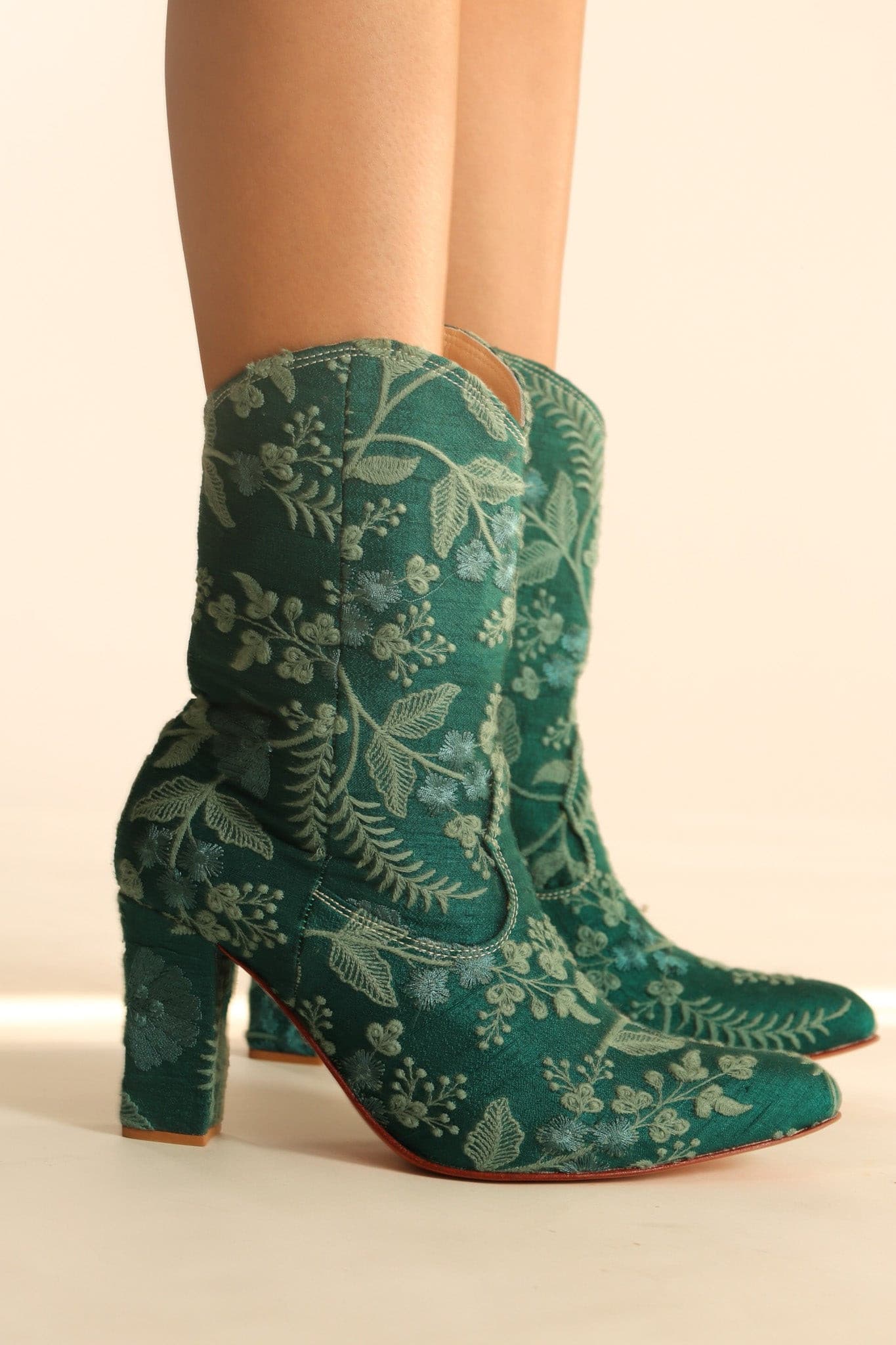 GREEN HIGH HEEL EMBROIDERED BOOTS SOPHIA - MOMO STUDIO BERLIN - Berlin Concept Store - sustainable & ethical fashion