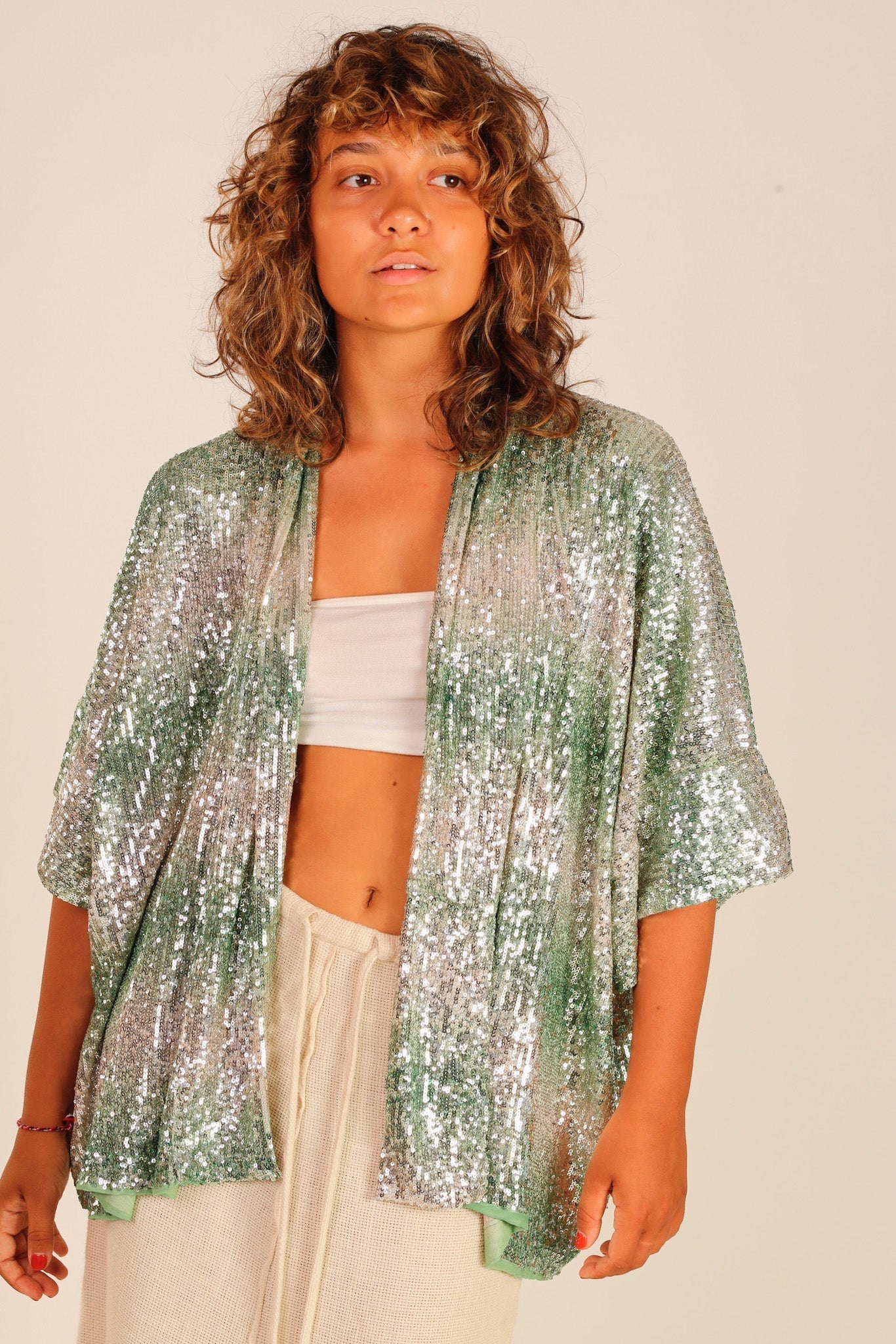 GREEN SEQUIN SHORT KIMONO LUKA - MOMO STUDIO BERLIN - Berlin Concept Store - sustainable & ethical fashion