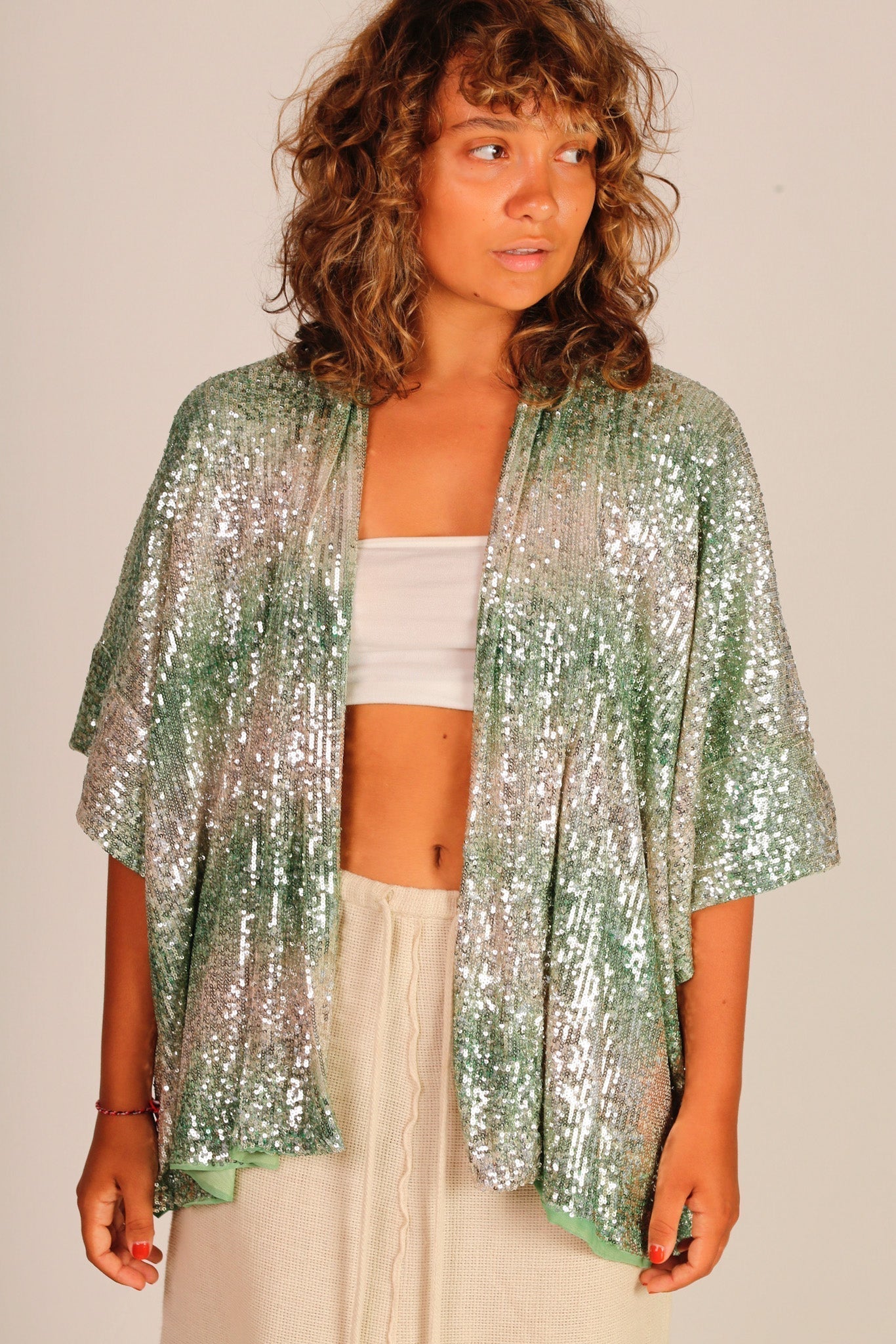 GREEN SEQUIN SHORT KIMONO LUKA - MOMO STUDIO BERLIN - Berlin Concept Store - sustainable & ethical fashion