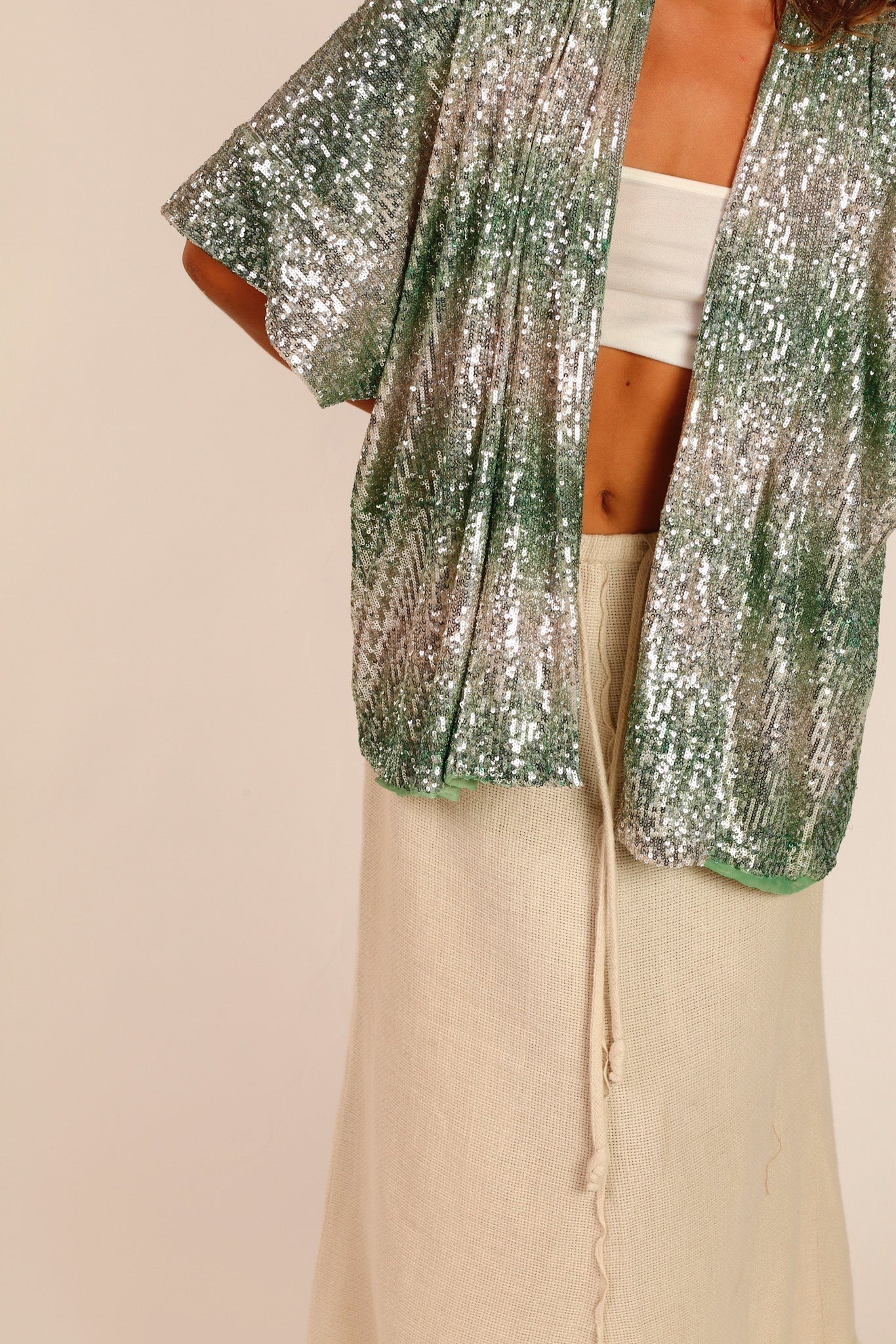 GREEN SEQUIN SHORT KIMONO LUKA - MOMO STUDIO BERLIN - Berlin Concept Store - sustainable & ethical fashion