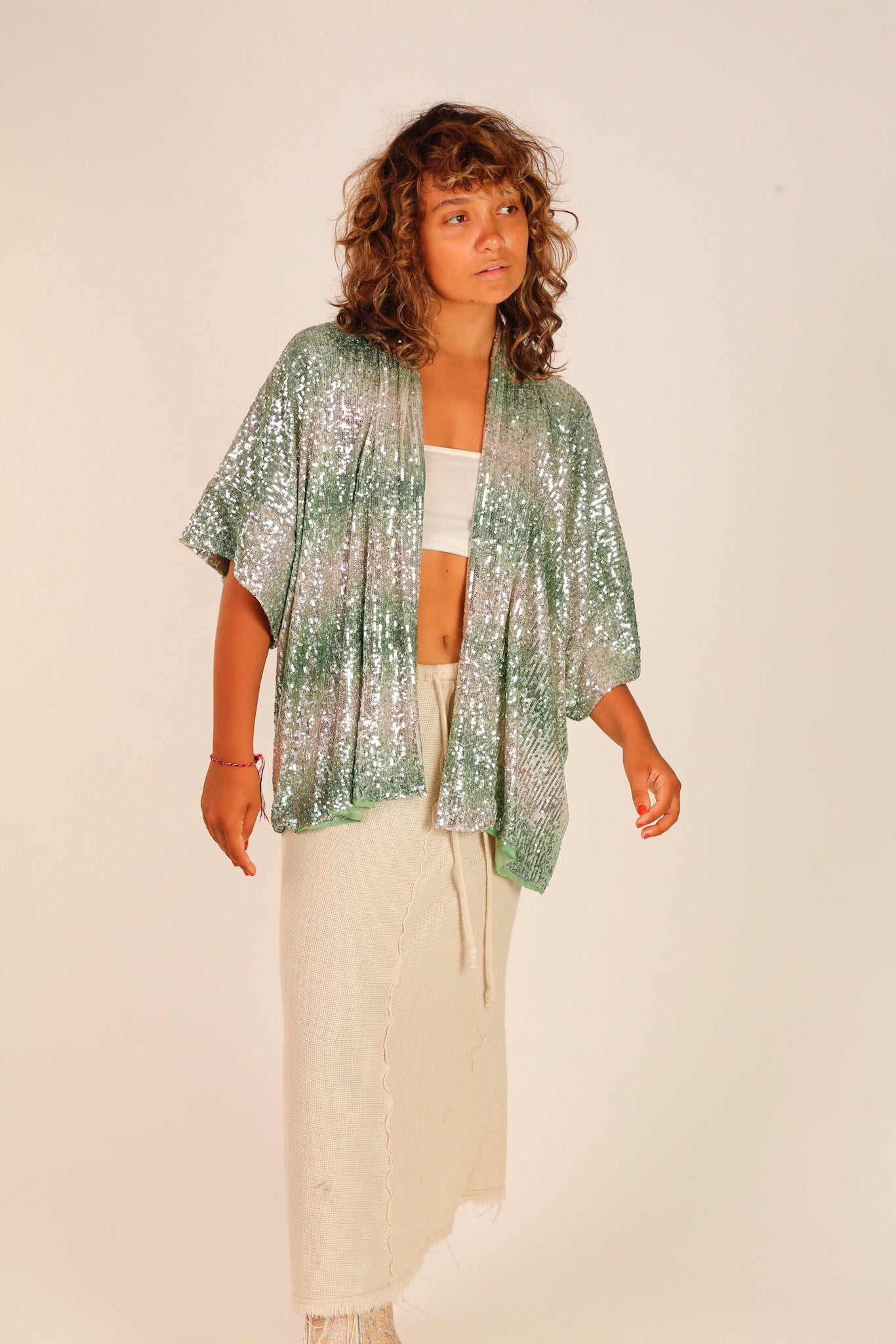 GREEN SEQUIN SHORT KIMONO LUKA - MOMO STUDIO BERLIN - Berlin Concept Store - sustainable & ethical fashion