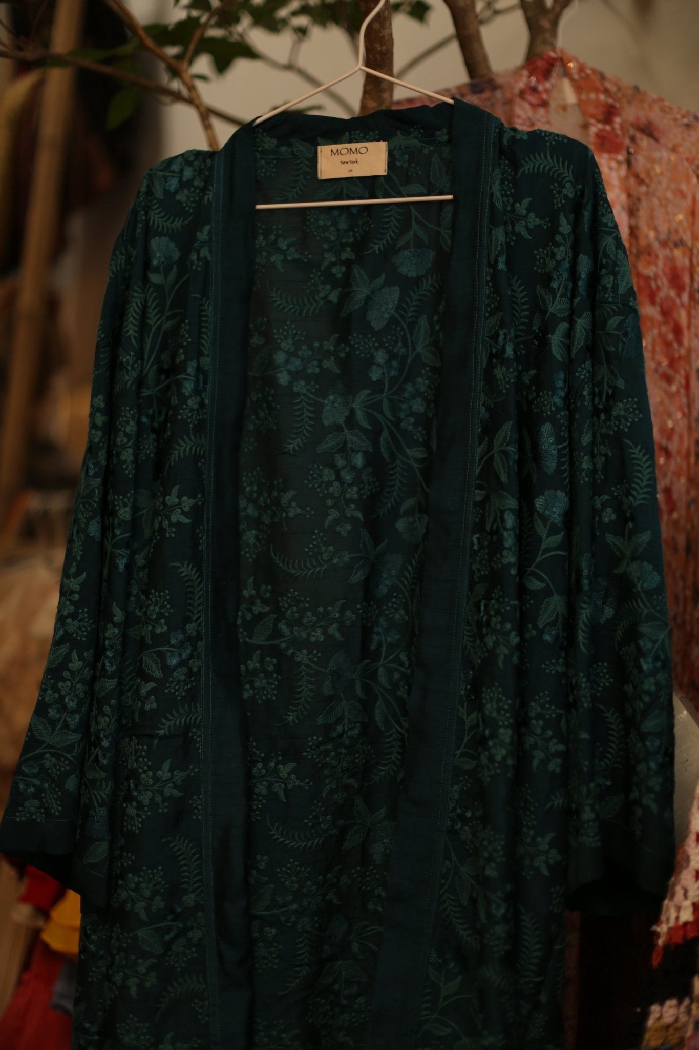 GREEN TURQUOISE EMBROIDERED SILK KIMONO WEMDA - MOMO STUDIO BERLIN - Berlin Concept Store - sustainable & ethical fashion