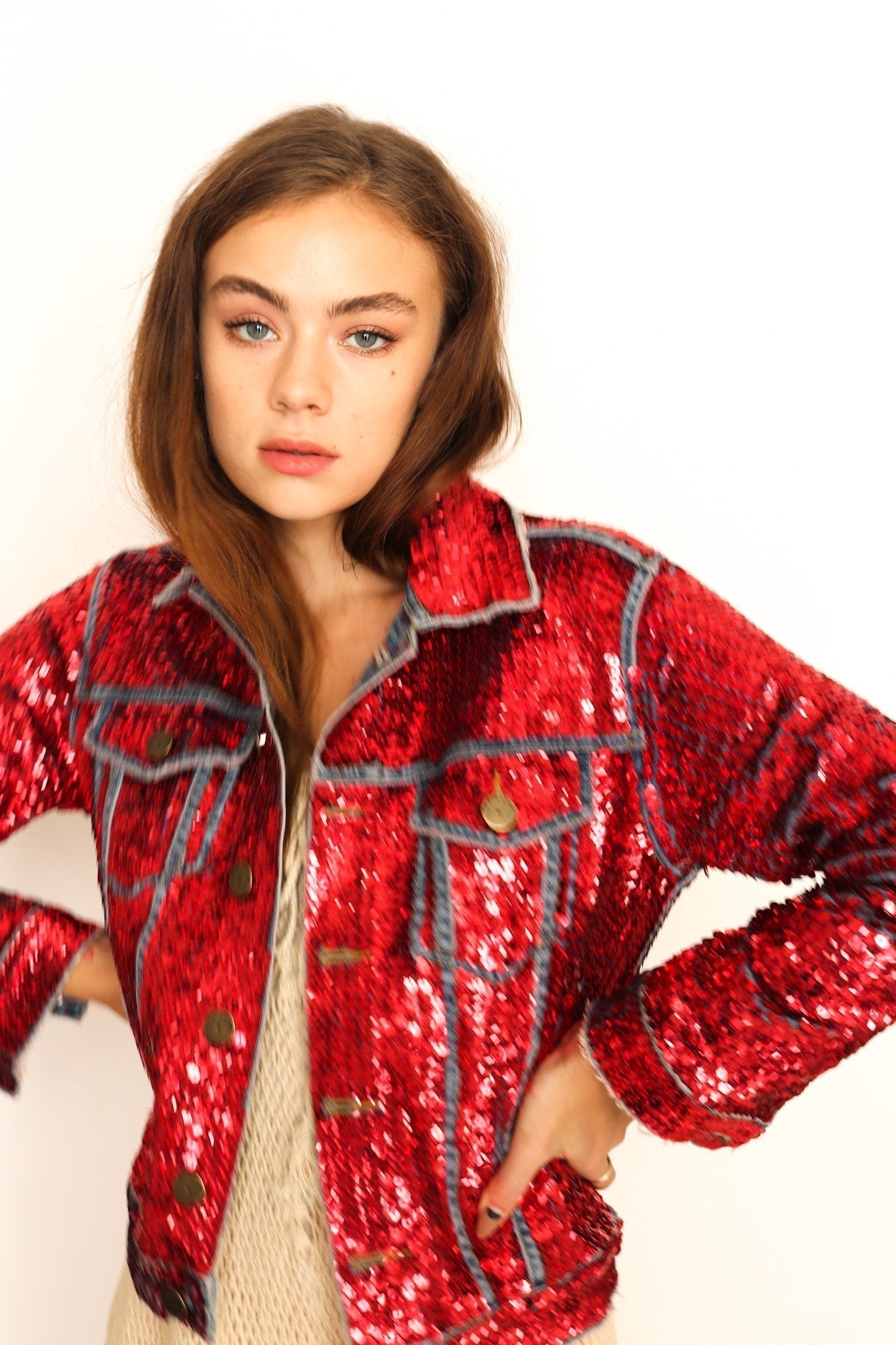 HAND SEQUIN EMBROIDERED DENIM JACKET AMY - MOMO STUDIO BERLIN - Berlin Concept Store - sustainable & ethical fashion