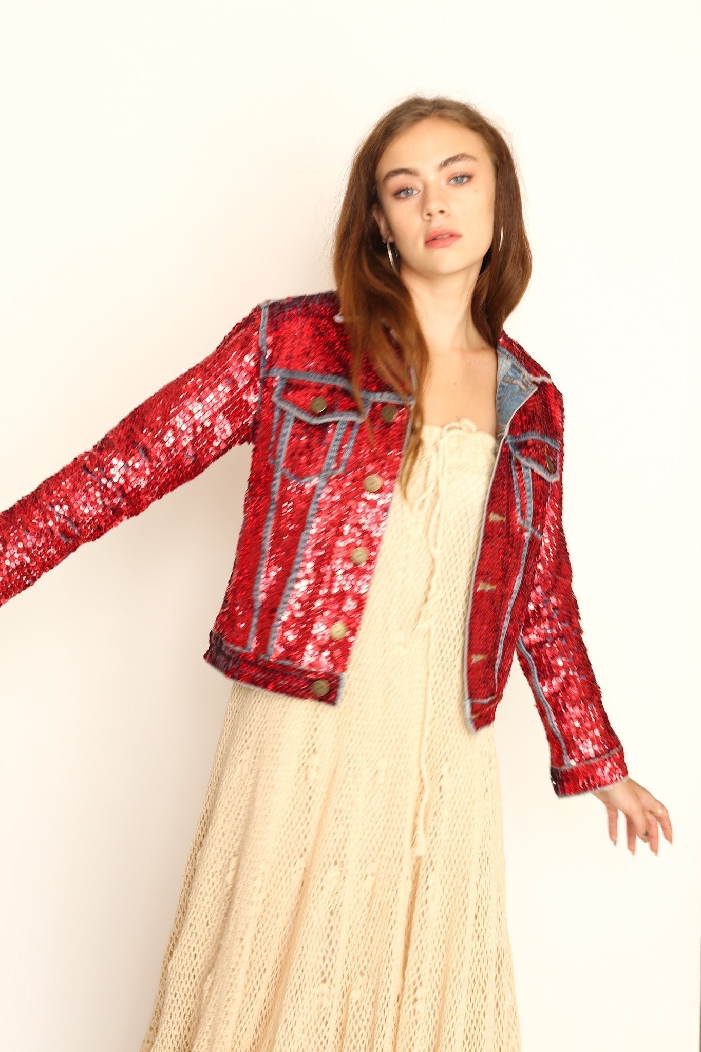 HAND SEQUIN EMBROIDERED DENIM JACKET AMY - MOMO STUDIO BERLIN - Berlin Concept Store - sustainable & ethical fashion