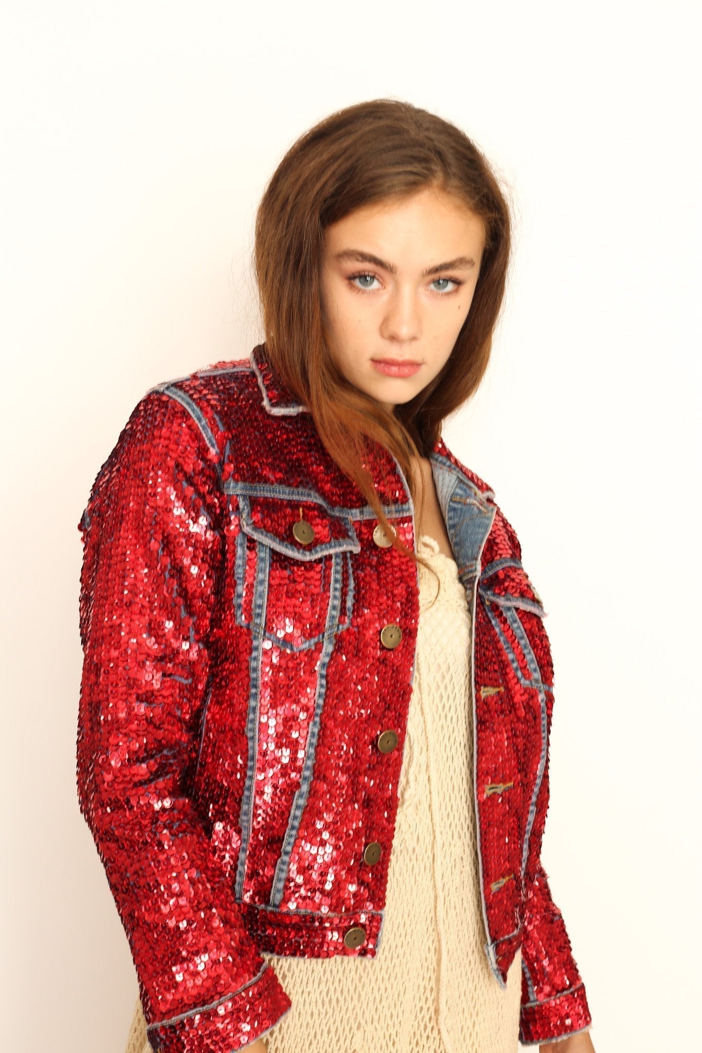 HAND SEQUIN EMBROIDERED DENIM JACKET AMY - MOMO STUDIO BERLIN - Berlin Concept Store - sustainable & ethical fashion